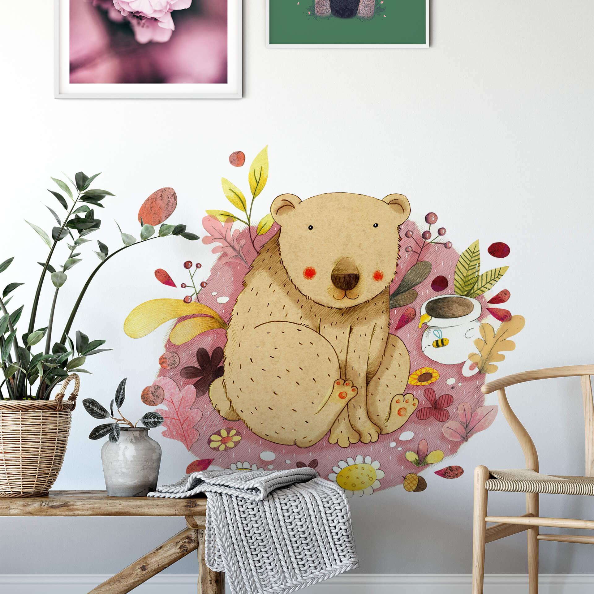 Sticker mural - Ours et pot de miel