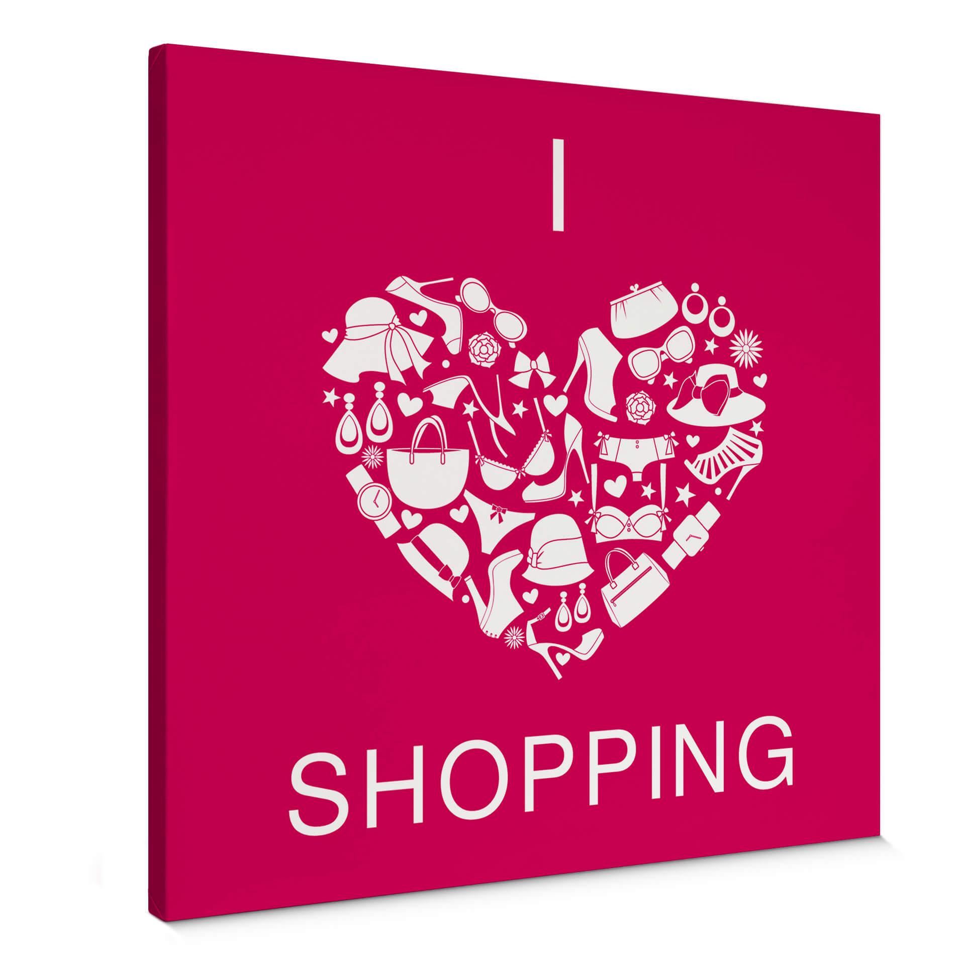 Tableau sur toile I love Shopping - Carré