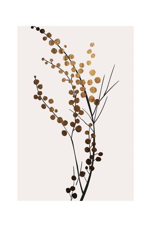Kunstplakat Kubistika - Gylden gren, plakat (40 x 60 cm)