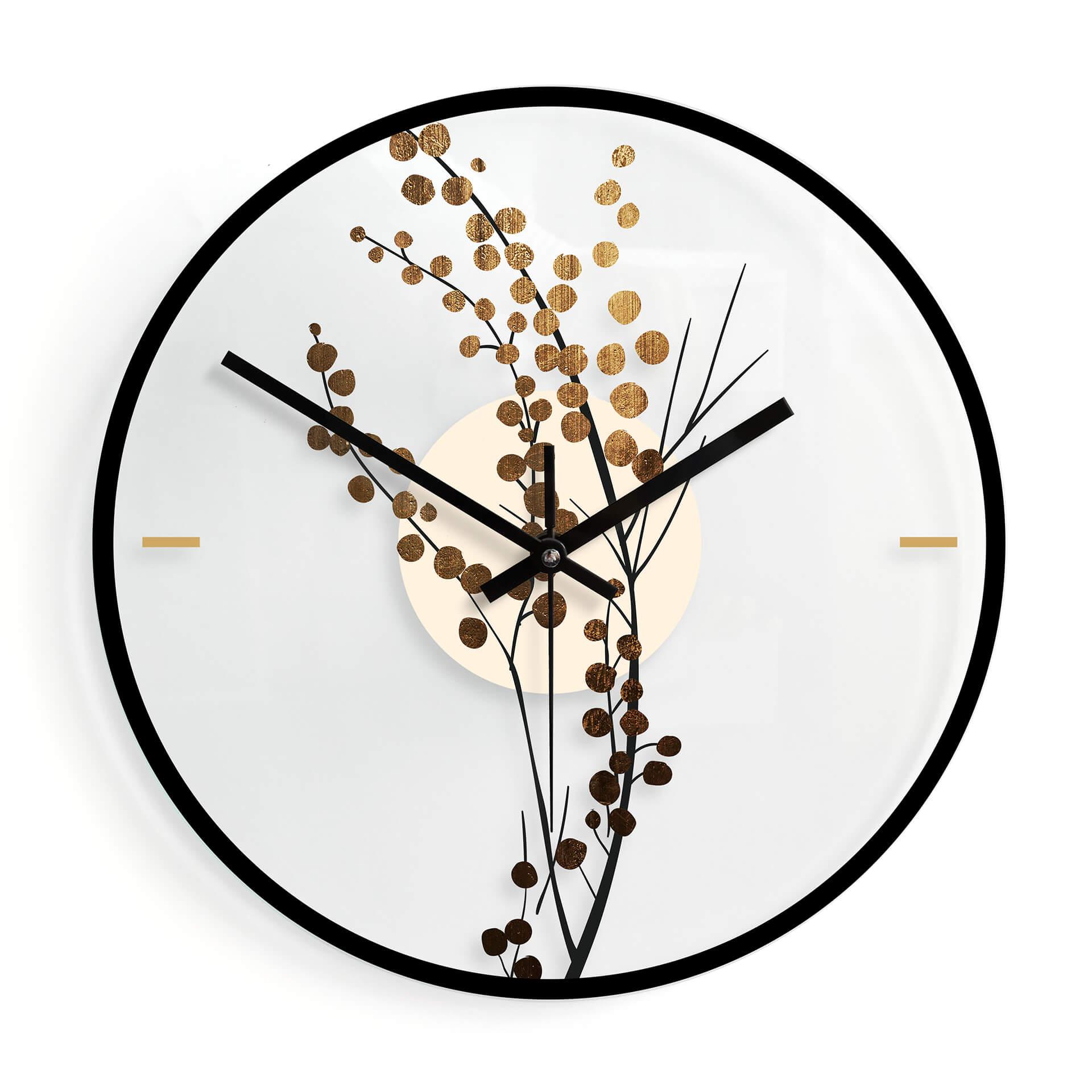 Wanduhr aus Glas - Kubistika - Goldener Zweig - Ø 30 cm