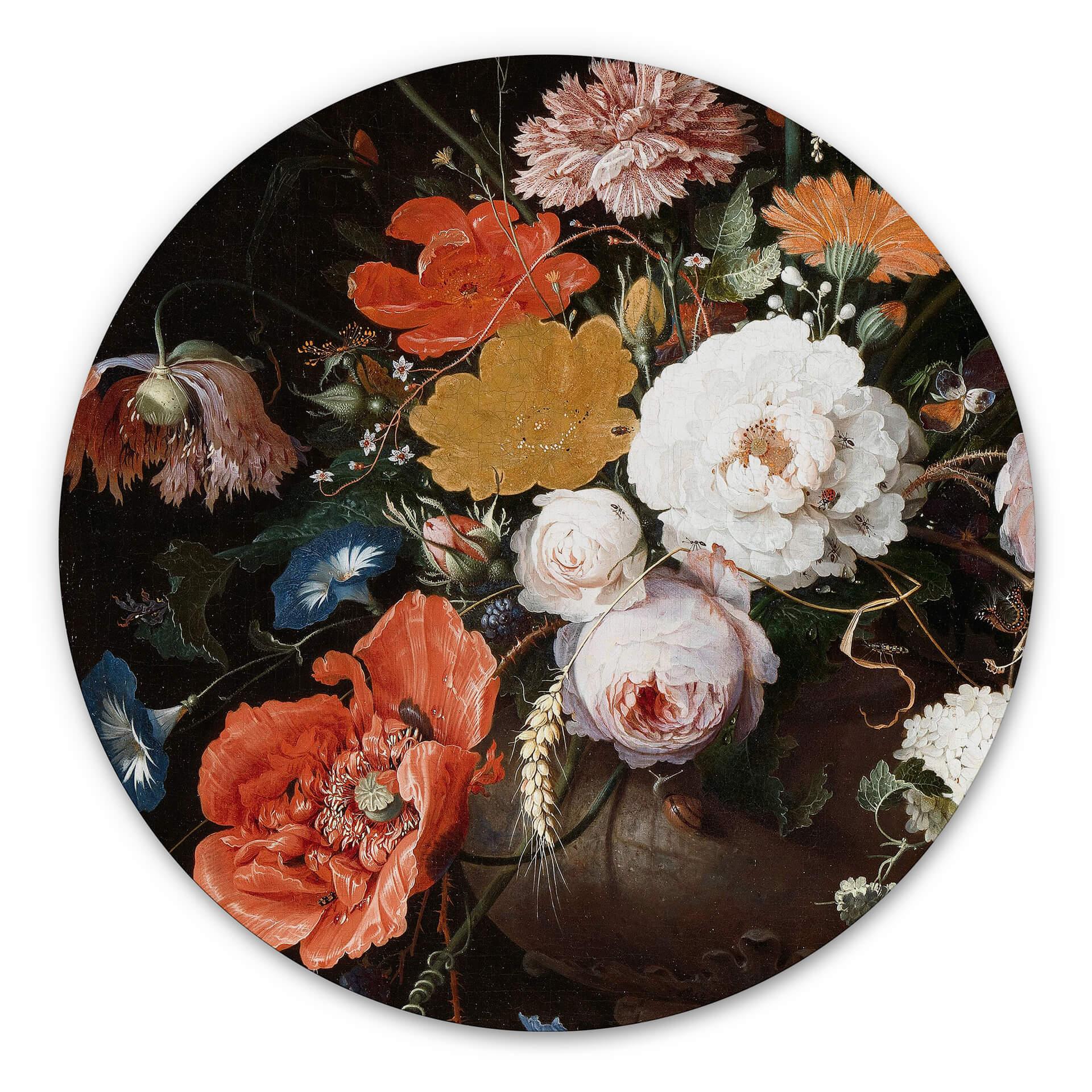 Alu-Dibond Mignon - Stilleben med blomster og ur - Rund – print på aluminium (Alu-Dibond)