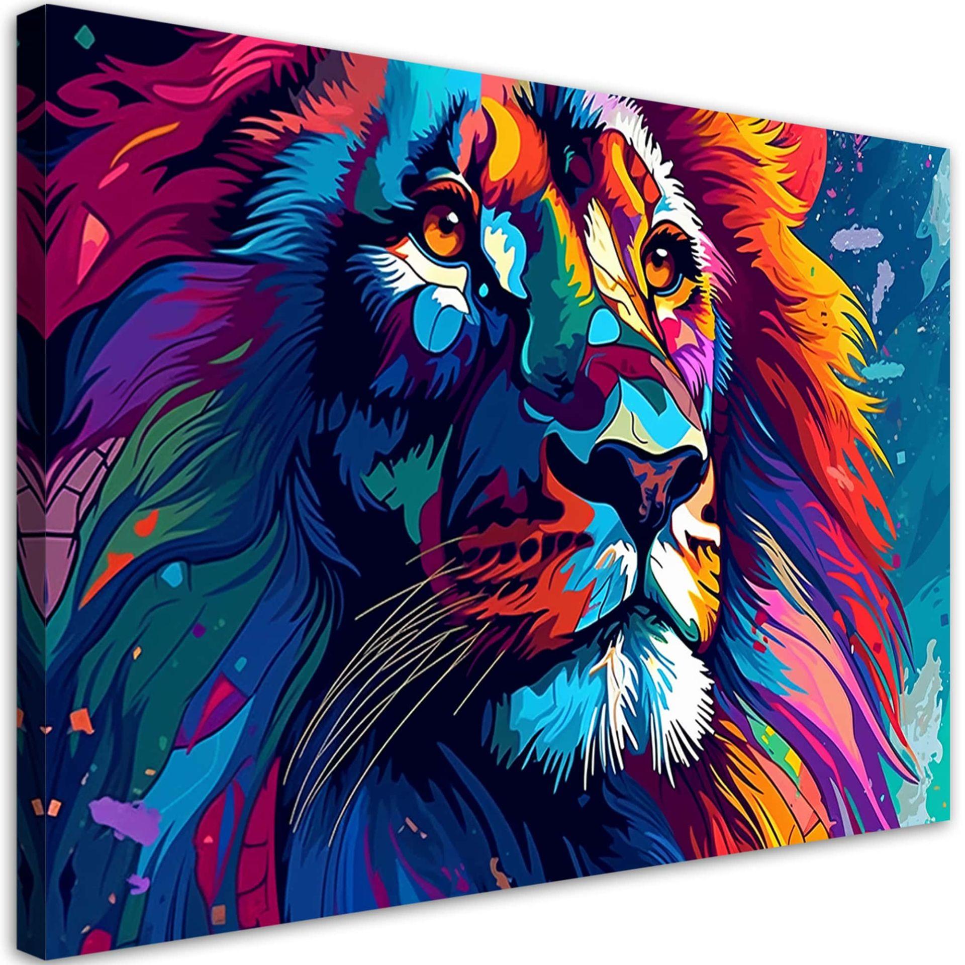 Farverigt neon løve abstrakt lærred print