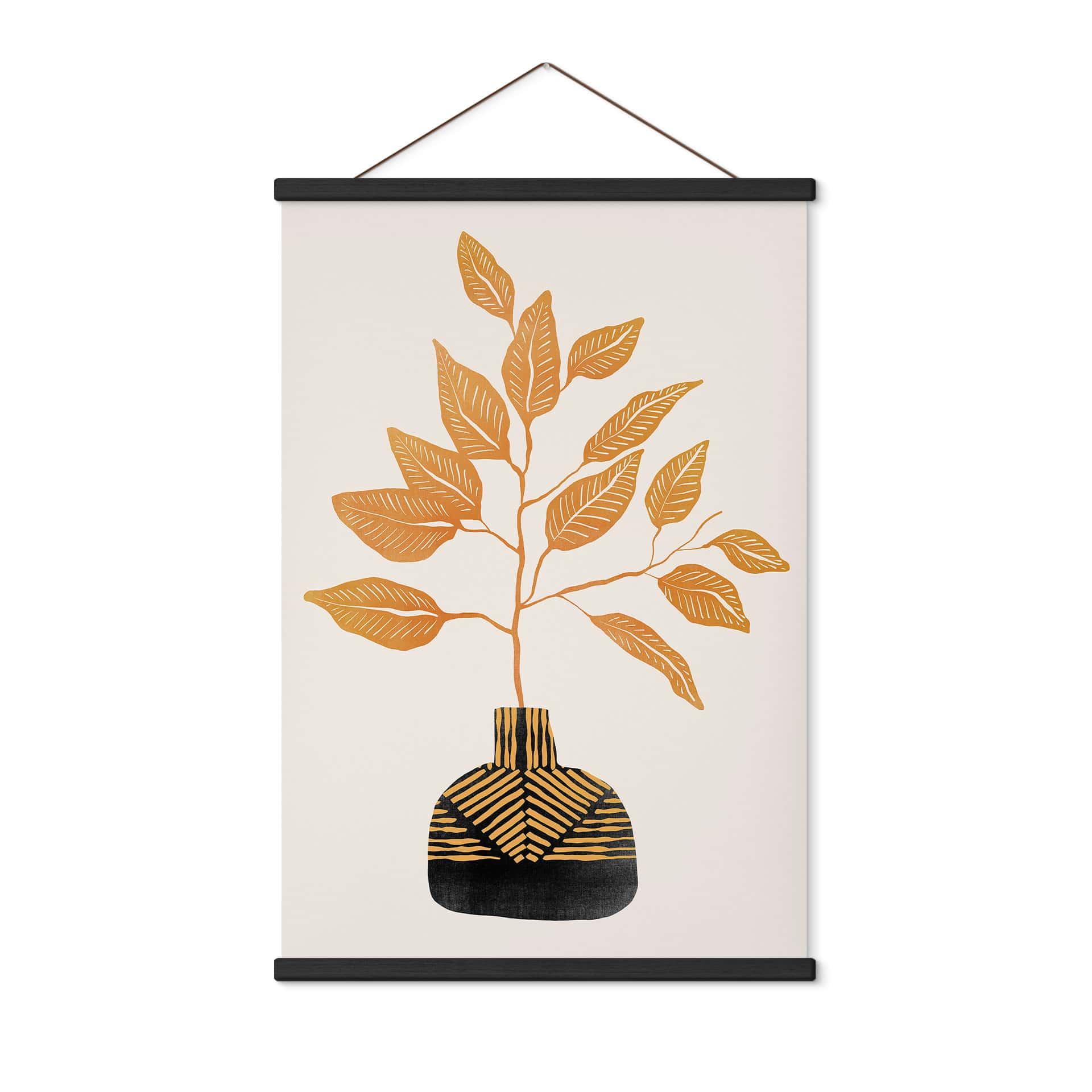Póster de tela Rama dorada con hojas | Naturaleza muerta botánica - Cats & Dotz