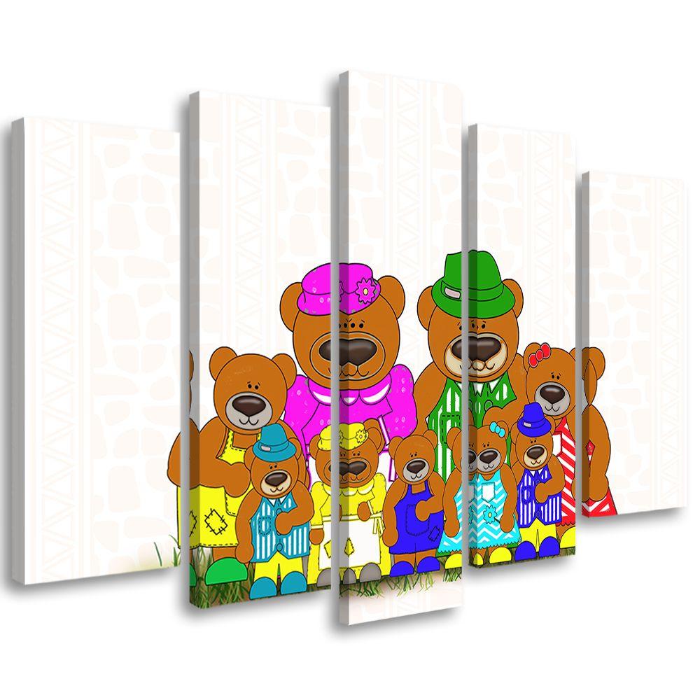 5 stykke lærredsprint Farverig bamse tegneserie