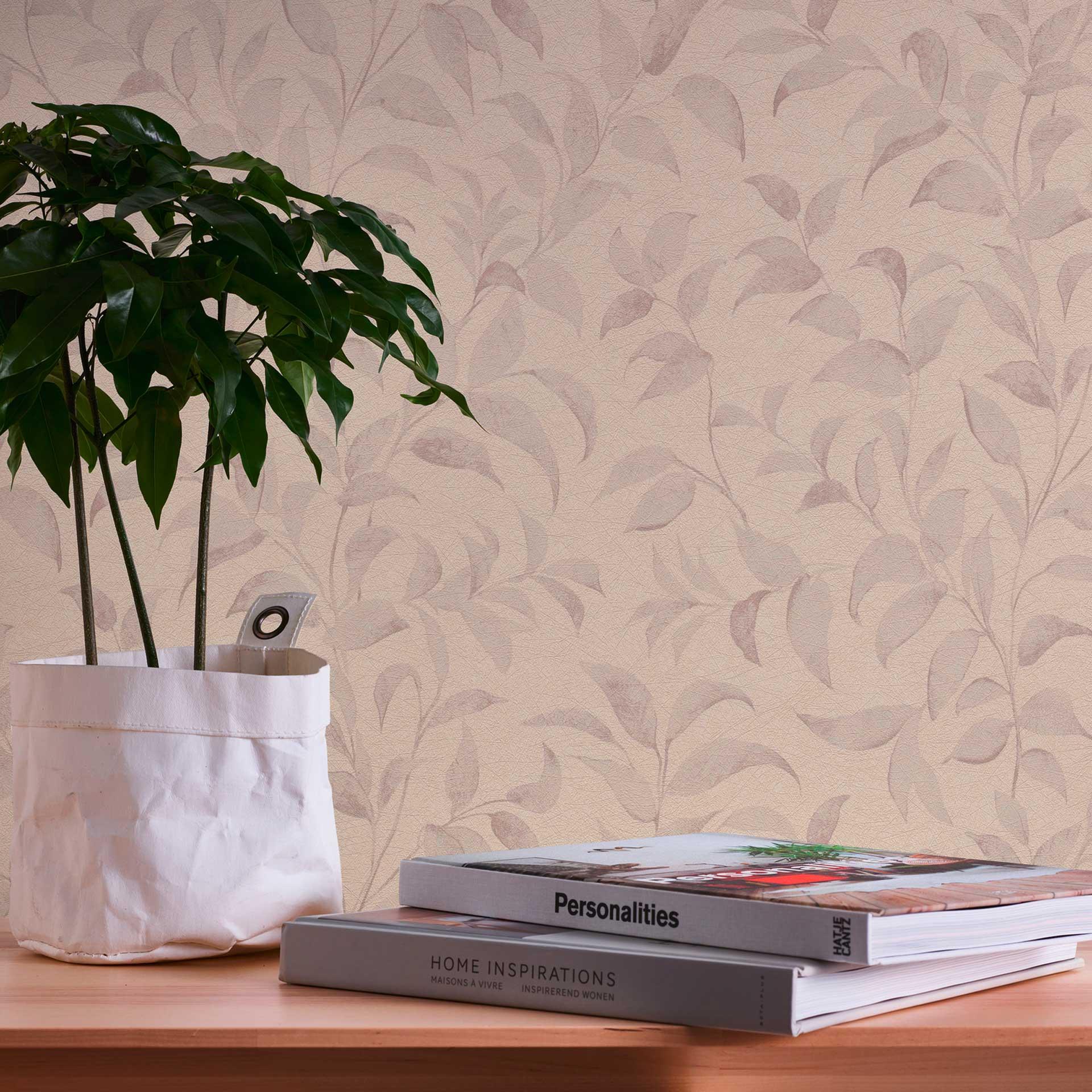 Papel pintado no tejido gris plata - papel pintado hoja de flores - papel pintado salón dormitorio oficina