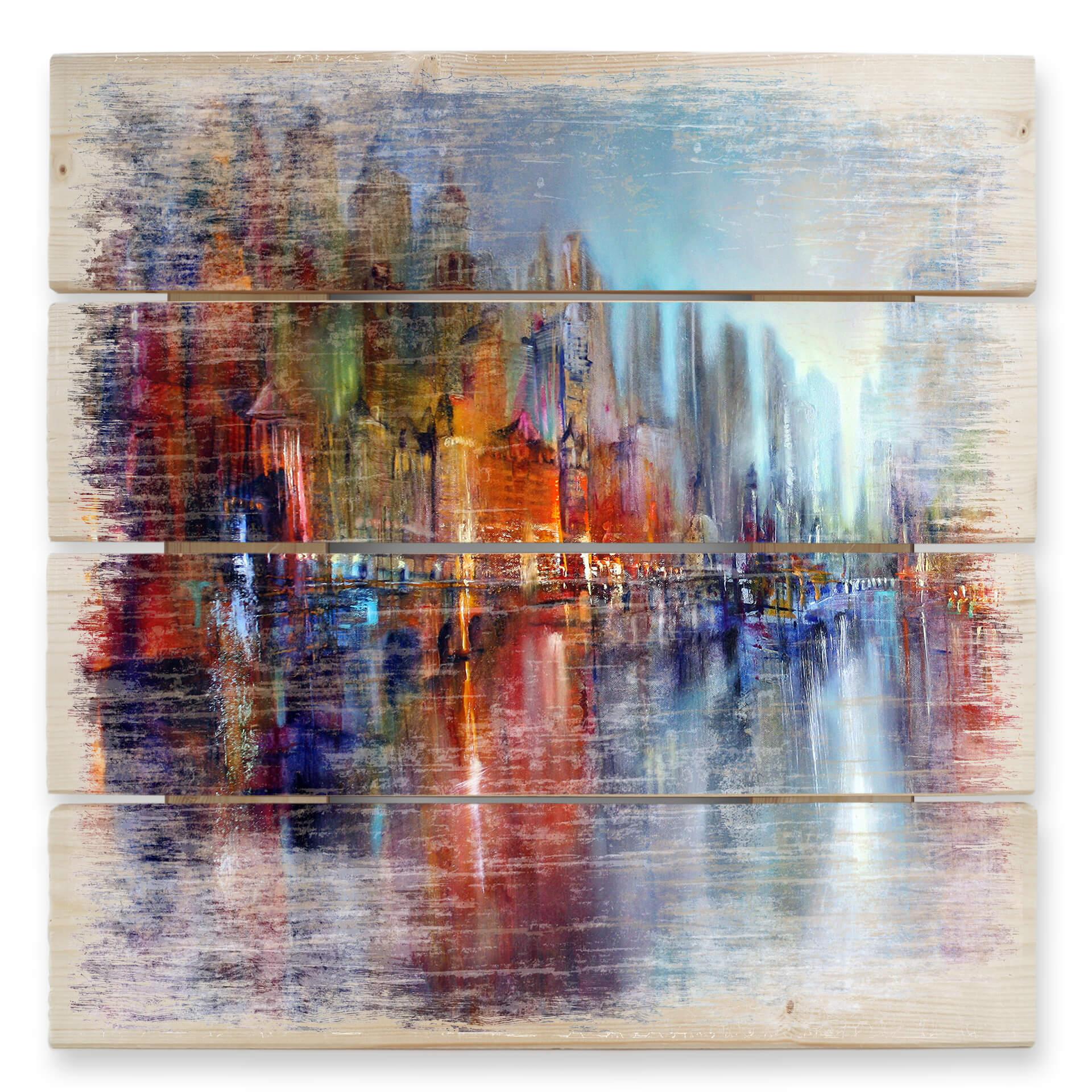 Cuadro de madera Schmucker - Ciudad junto al río - 40x41,5 cm
