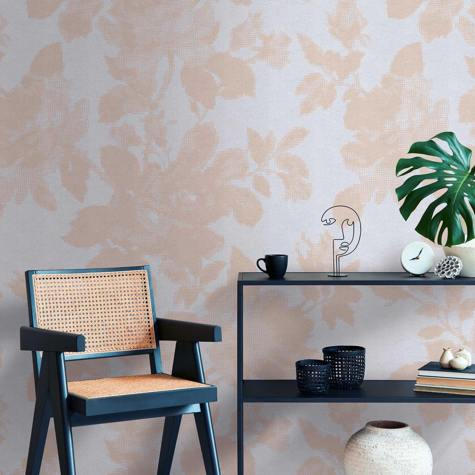 Blomstertapet beige grå - ikke-vævet tapet med blomstermønster til soveværelse og stue