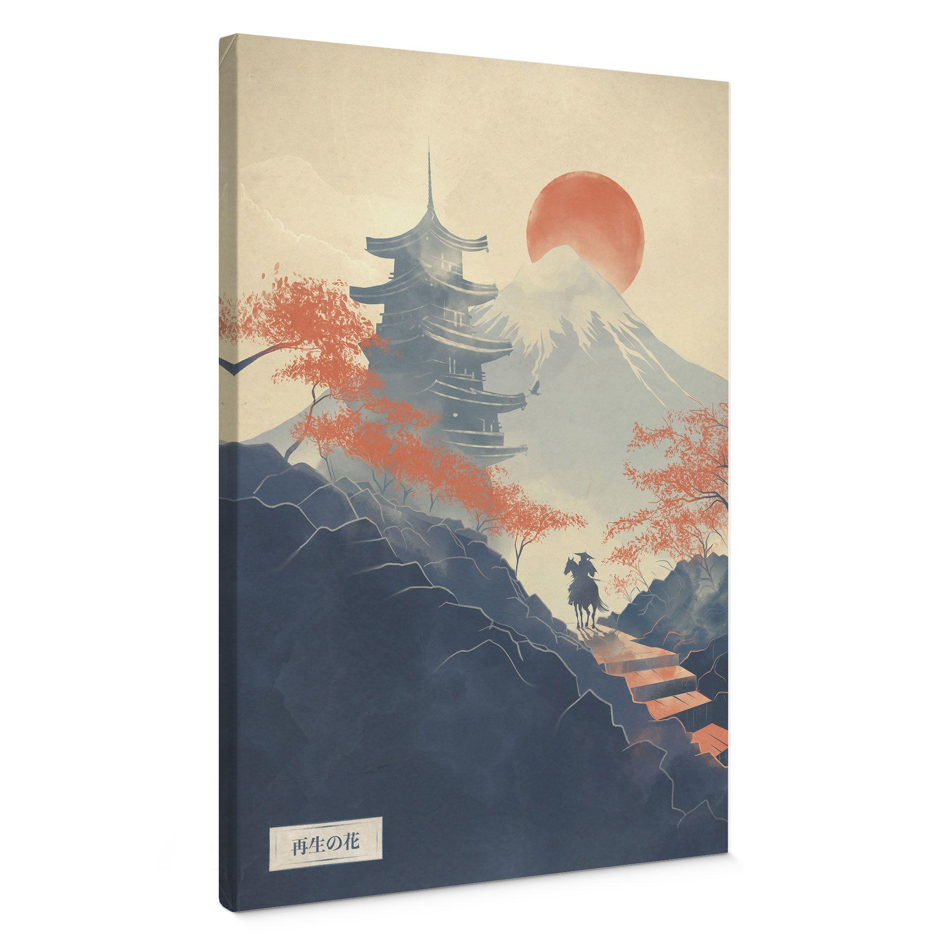 Canvasbillede Solopgang over pagoden | Japansk landskab - Roze