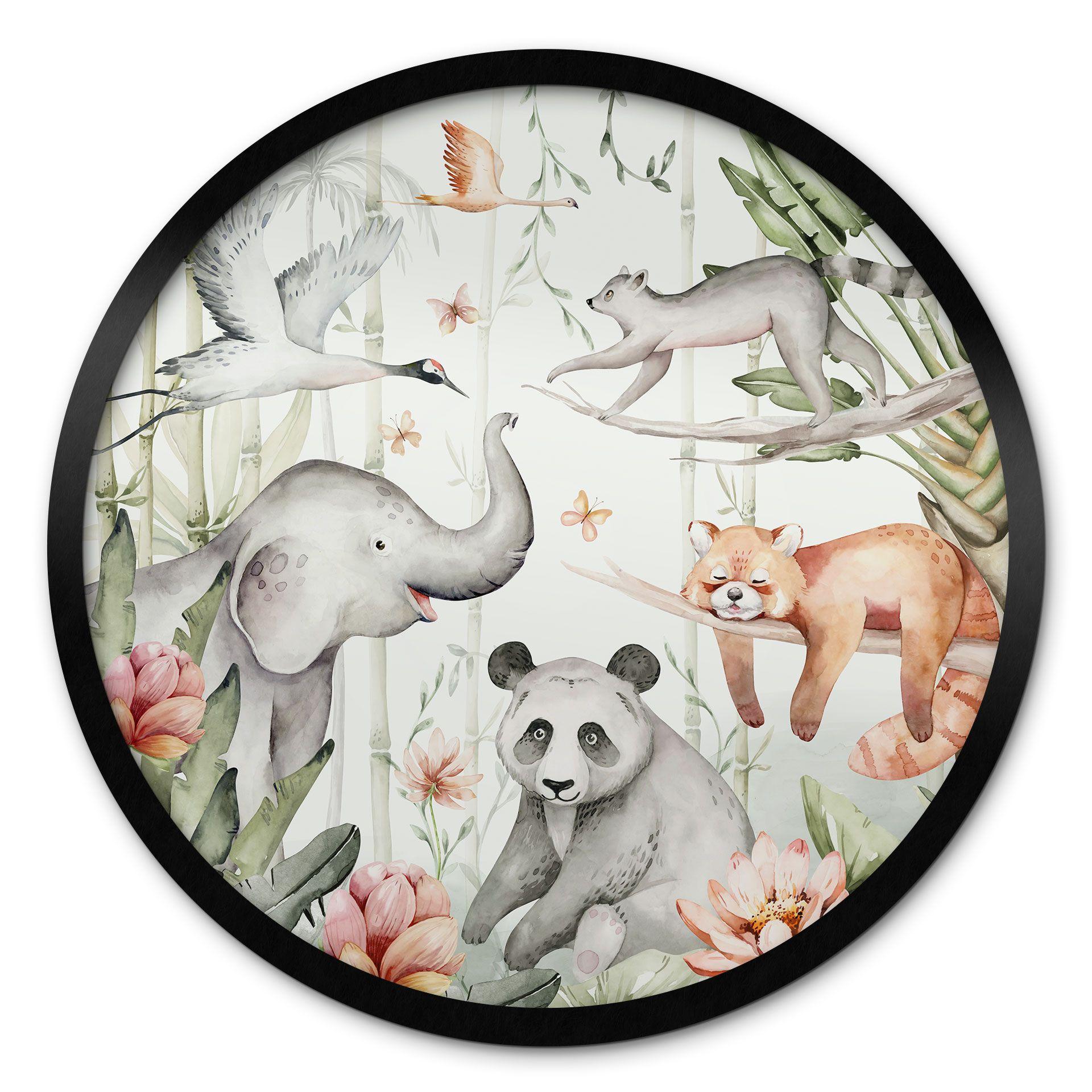 Póster Animales asiáticos en el bosque de bambú - Kvilis - Redondo