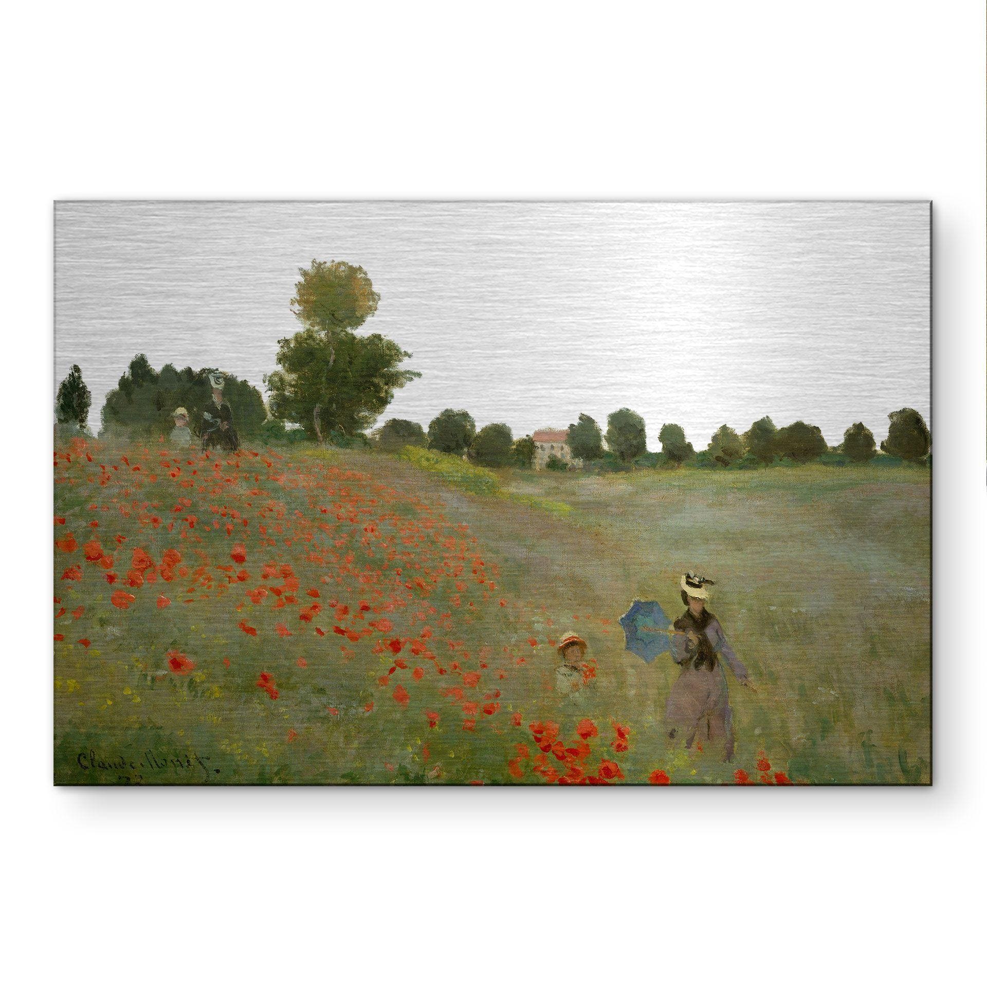 Alu-Dibond spazzolato con Effetto Oro, Argento e Rame - Campo di papaveri vicino ad Argenteuil - Monet