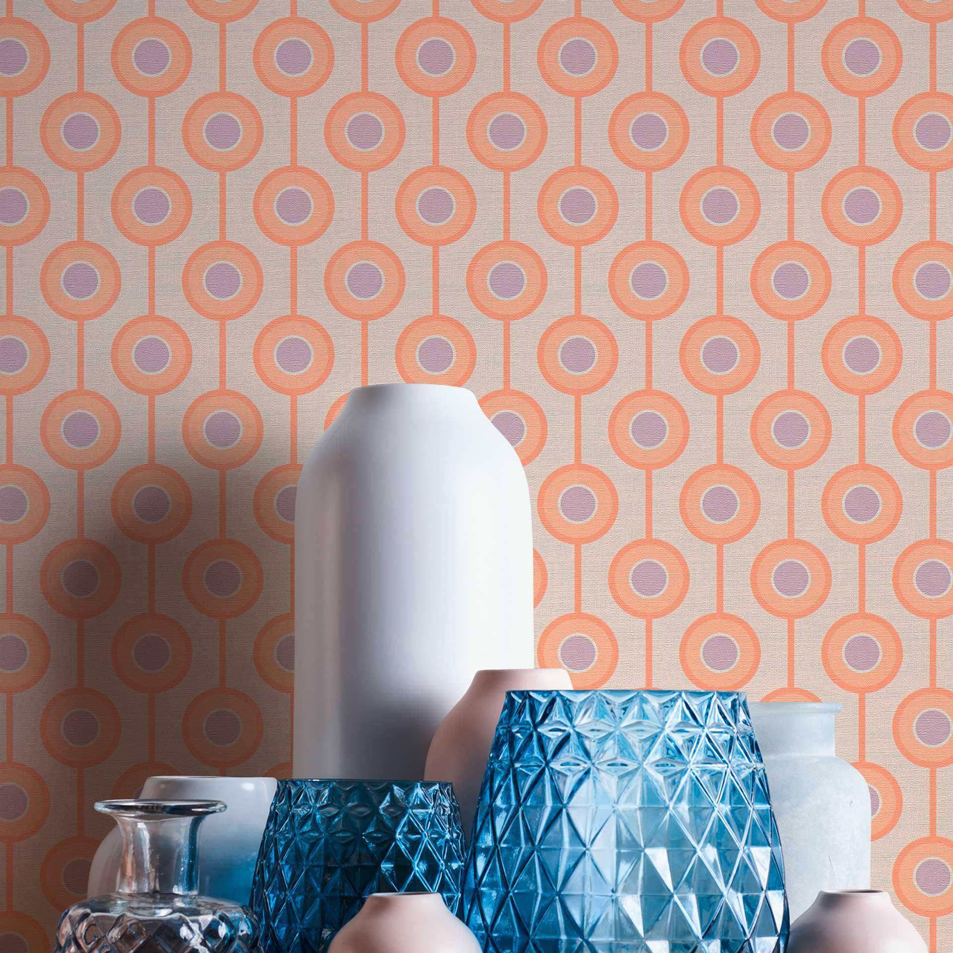 Retro look tapet med prikker beige orange - Ikke-vævet tapet med grafisk mønster - struktureret tapet med afskalning og klæbning