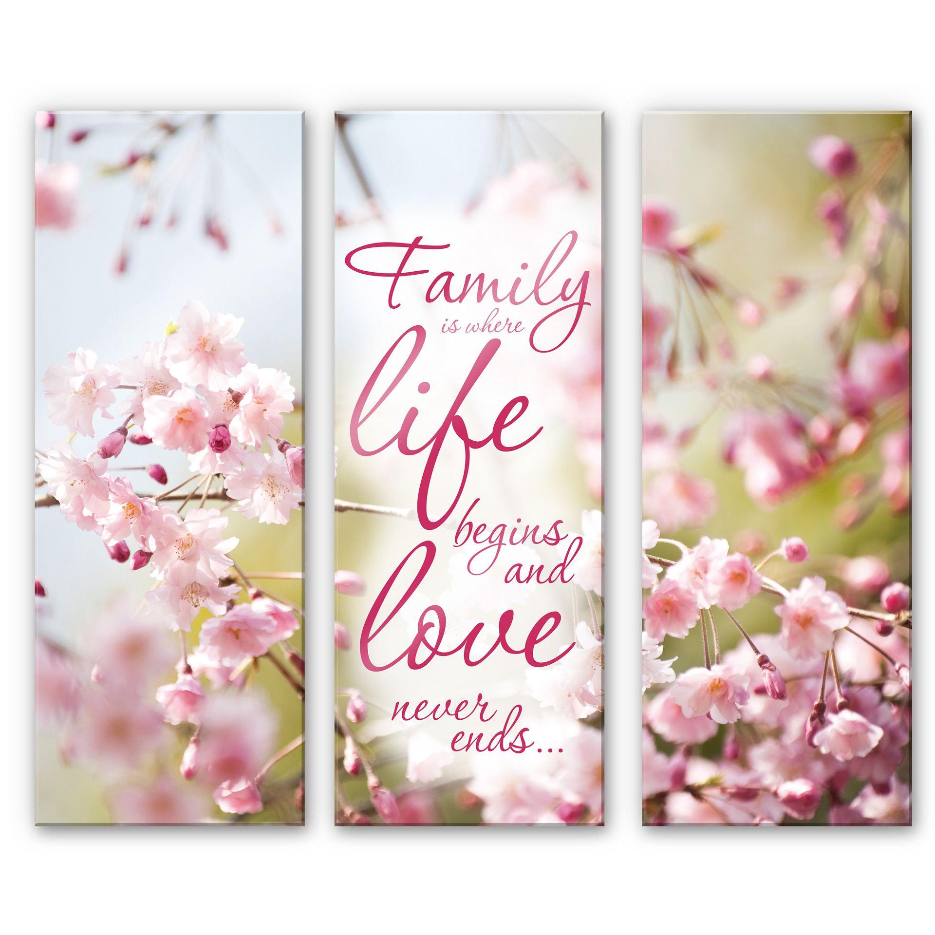 Tableau en verre acrylique - Family is where Life begins (3 parties)