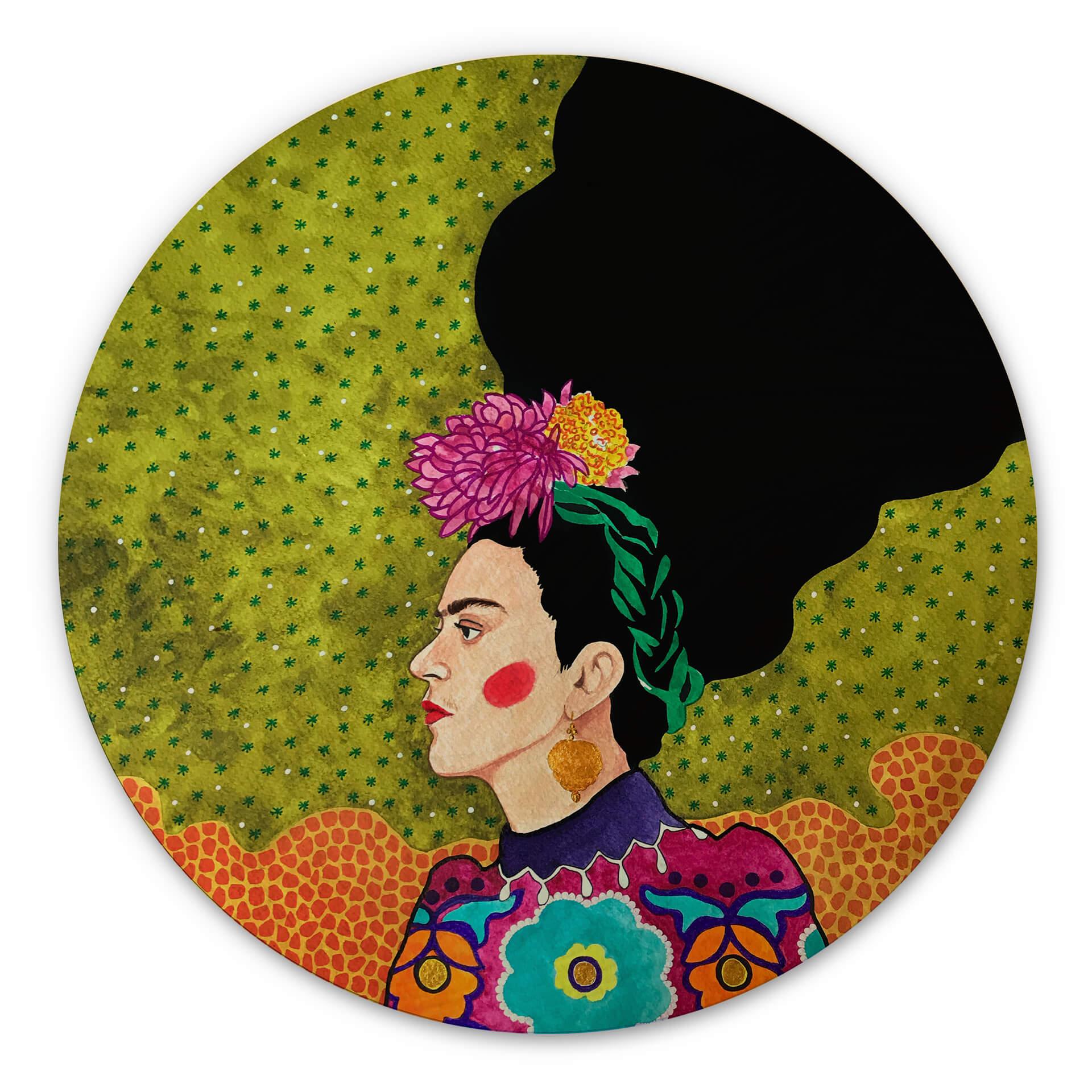 Cuadro de madera Hülya - Frida en retrato - Redondo