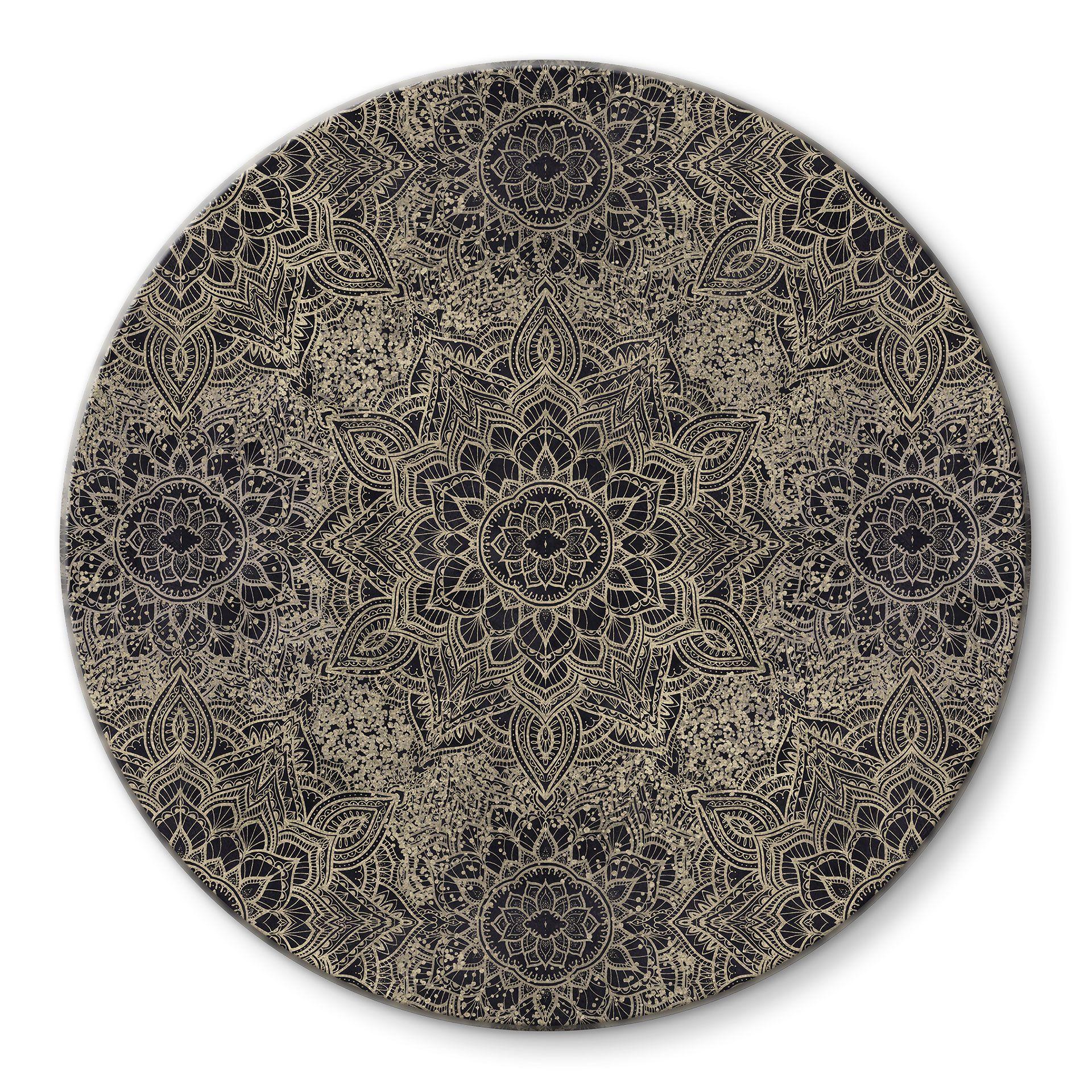 Glasbillede - Mandala Boho Antique Gold - Bloomery Decor - Round