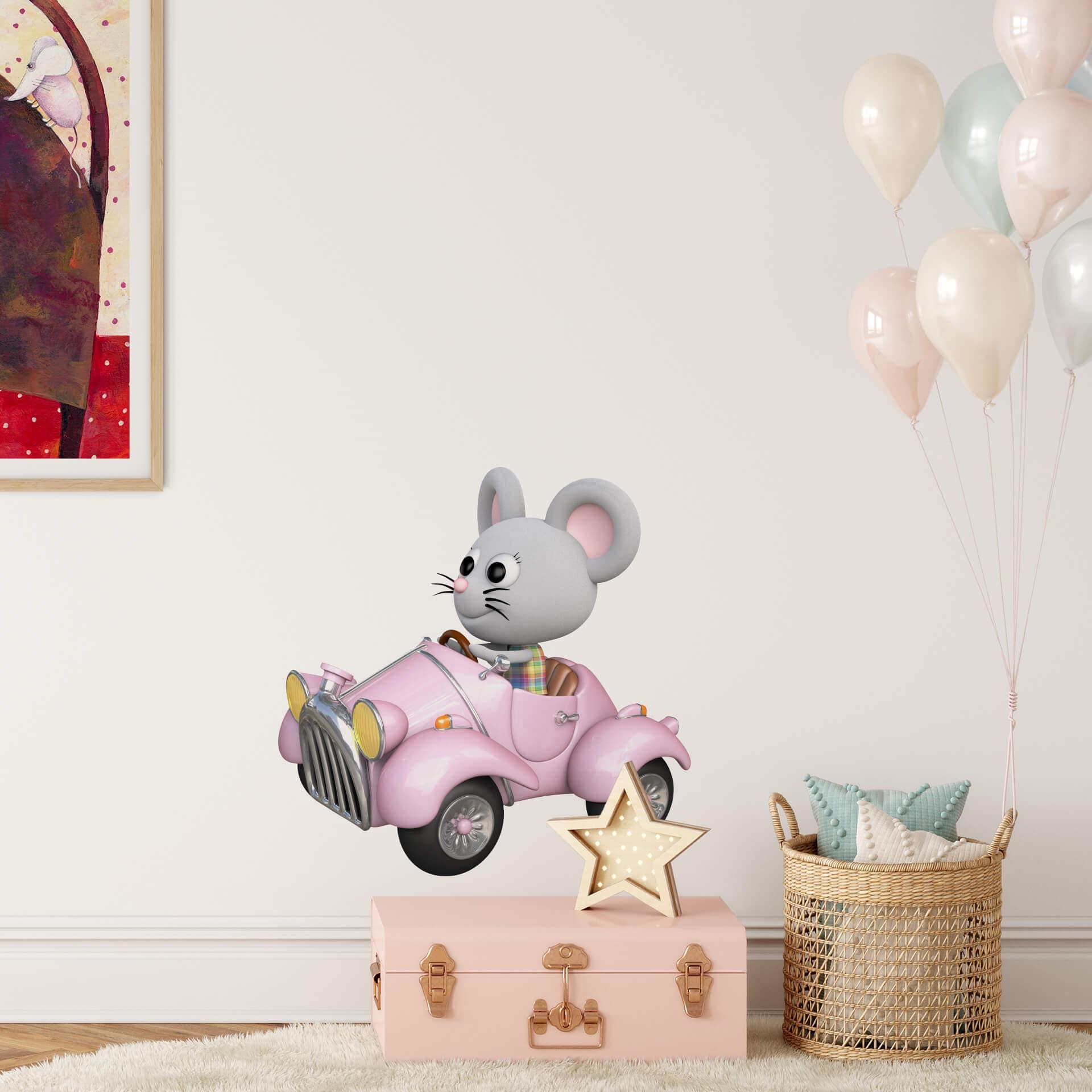 Wallsticker - Agullo - Mus i rosa bil