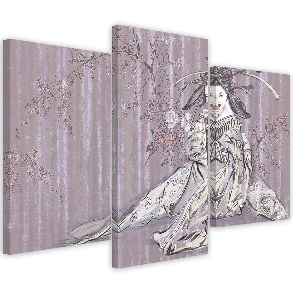 3 stykke lærredstryk, traditionel japansk geisha