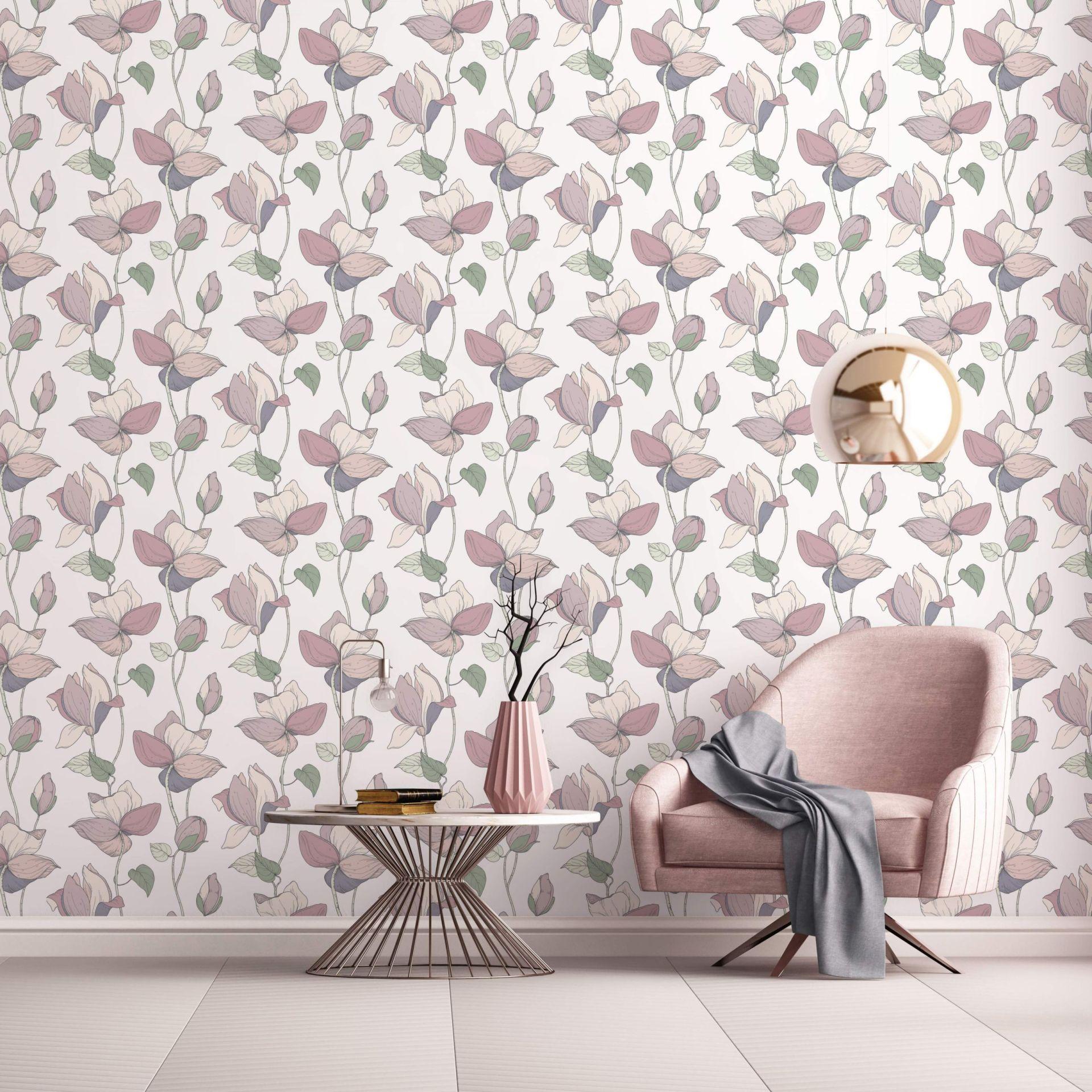 tapet, non-woven blomstertapet Flora hvid, beige