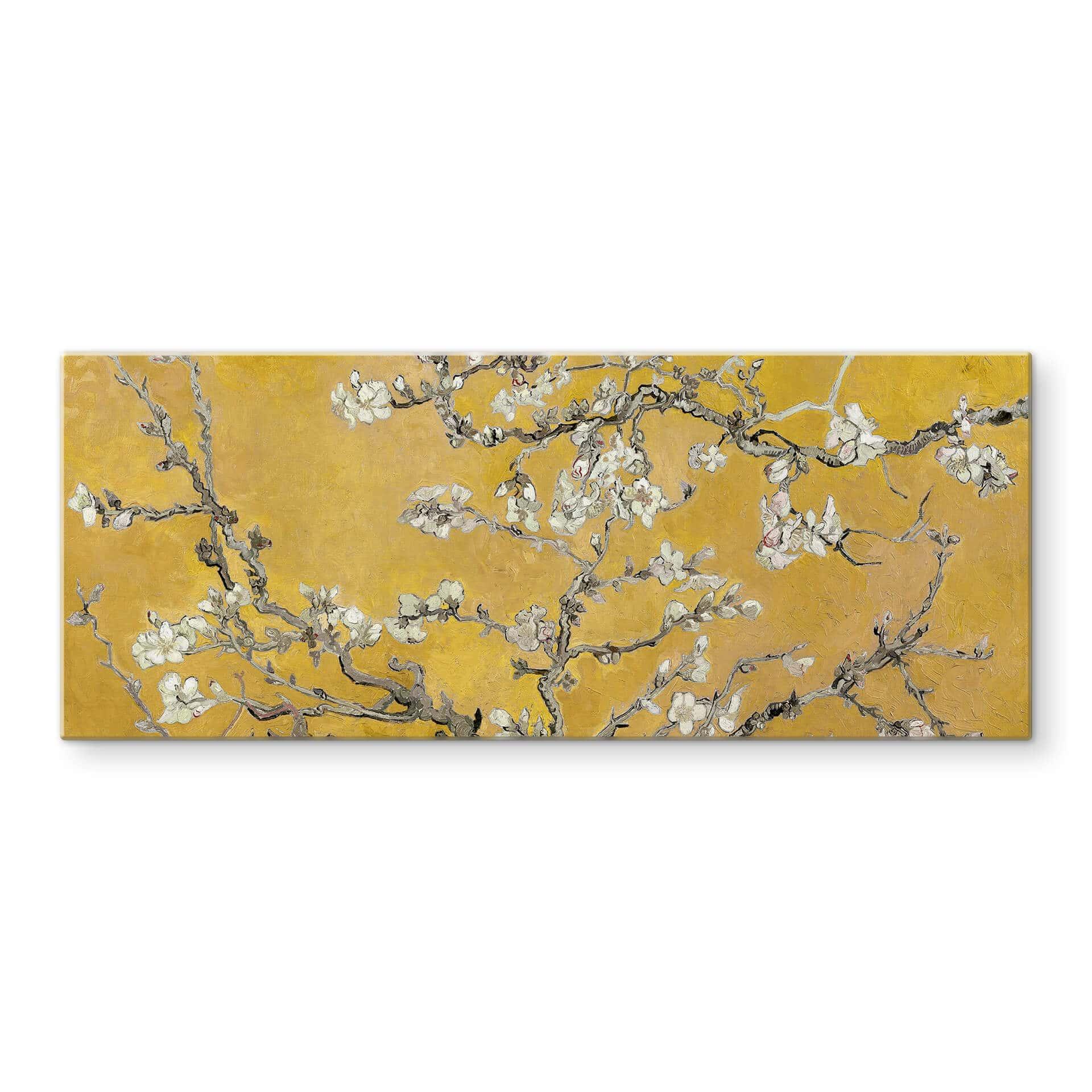 Tableau en verre van Gogh - Amandier en fleurs ocre - Panorama