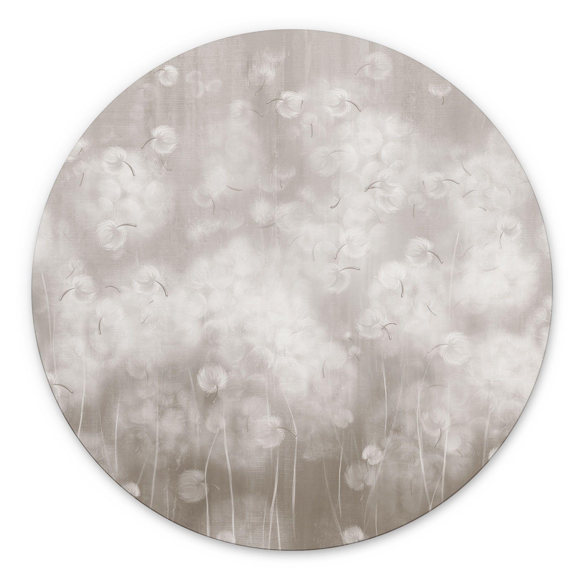 Wanddecoratie Paardenbloemen Droom in Beige - Ms Tiff - Alu-Dibond Rond