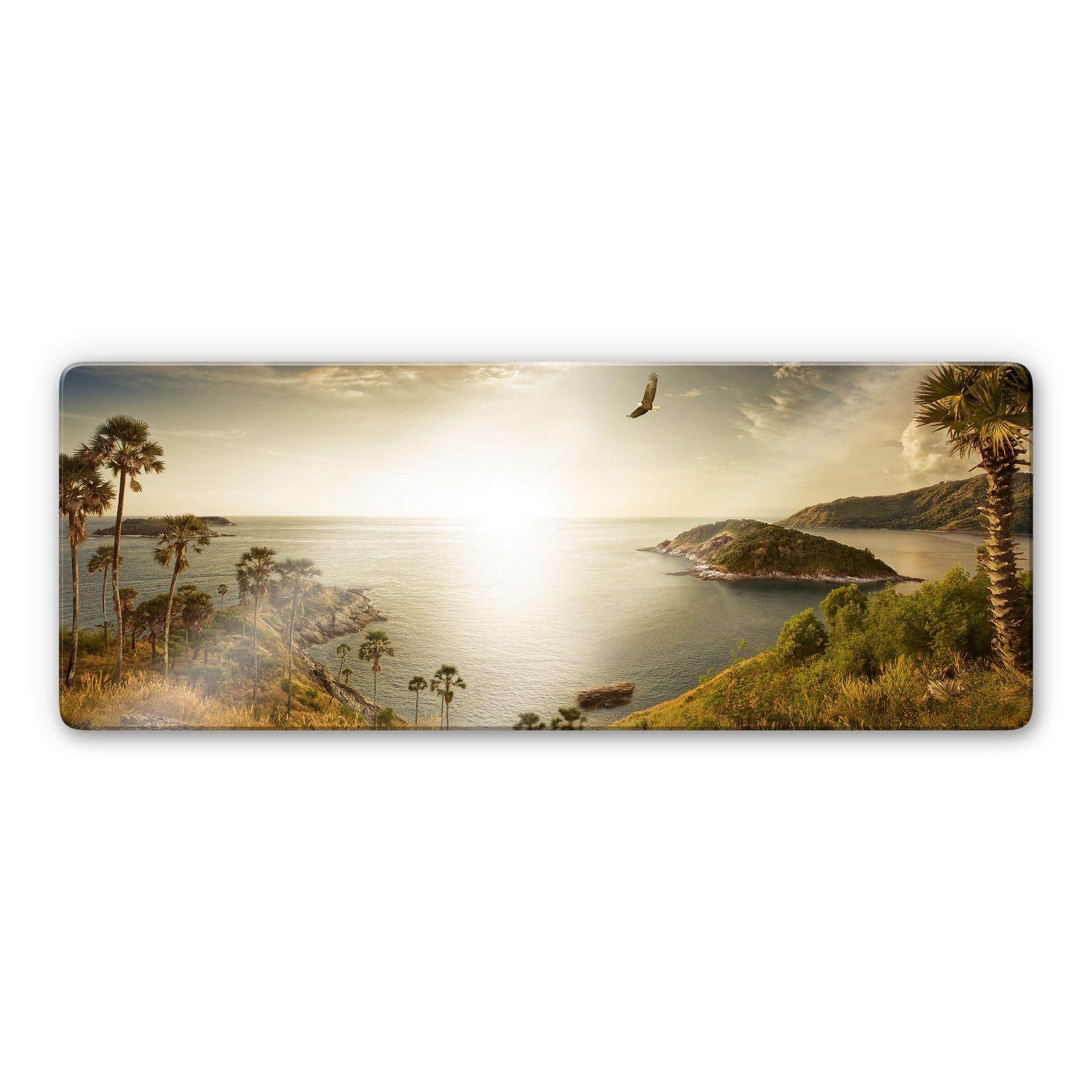 Tableau en verre - Coucher de soleil au paradis - Panorama