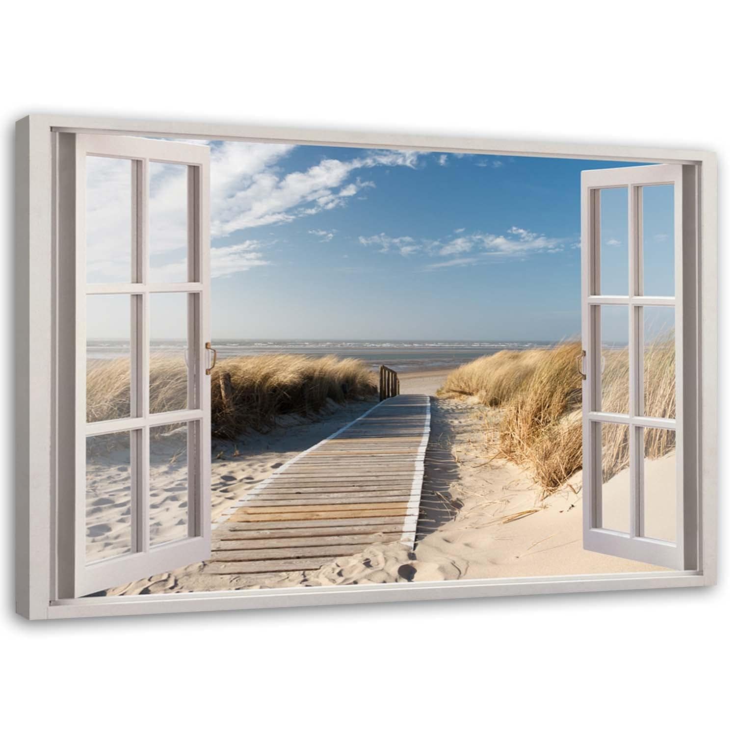 Canvasbillede, Vinduesudsigt over strand