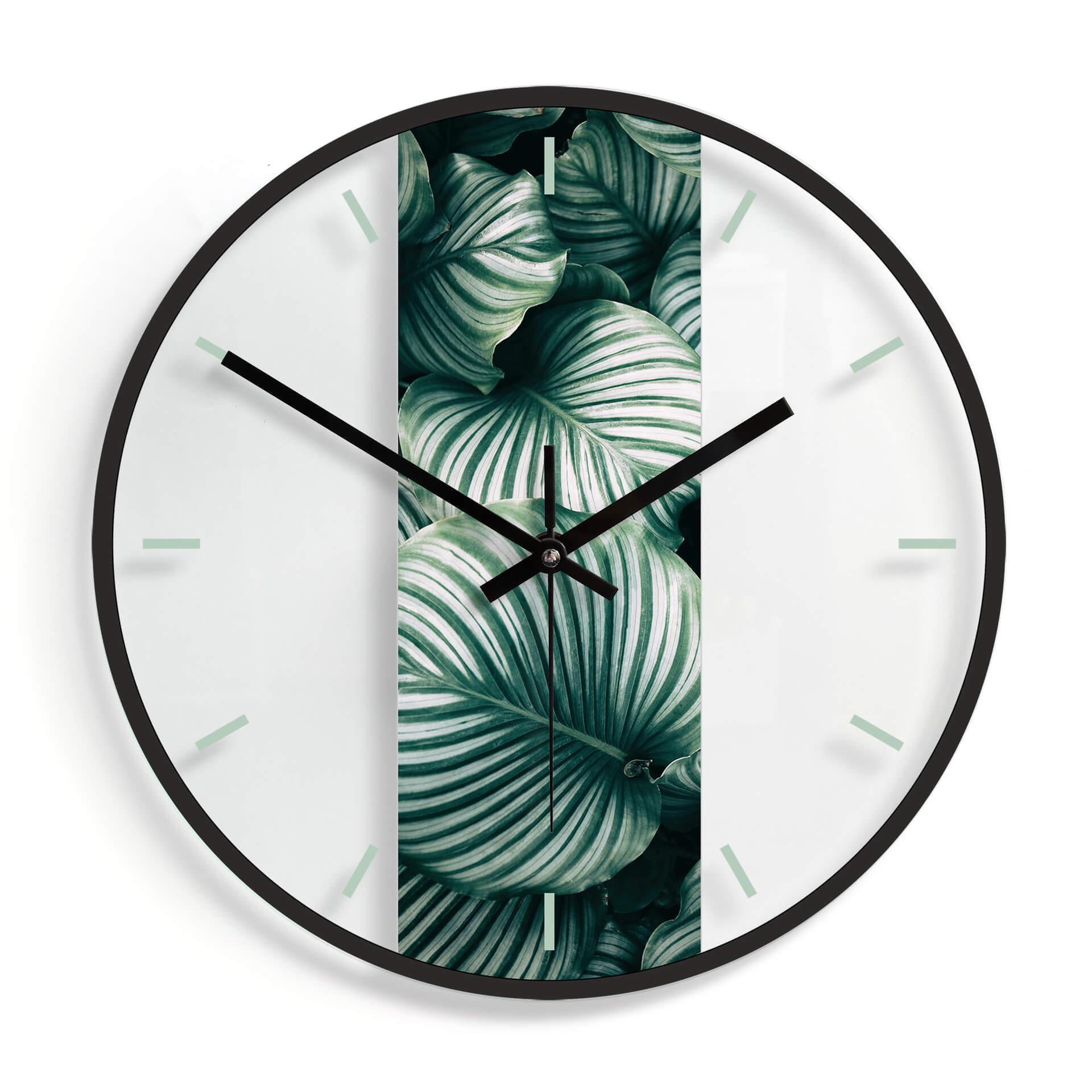Horloge murale en verre - Urban Jungle - Calathea Orbifolia