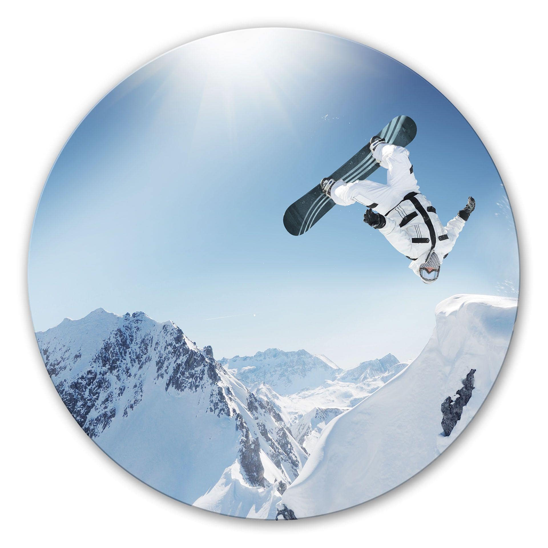 Tableau en verre - Snowboardeur - rond