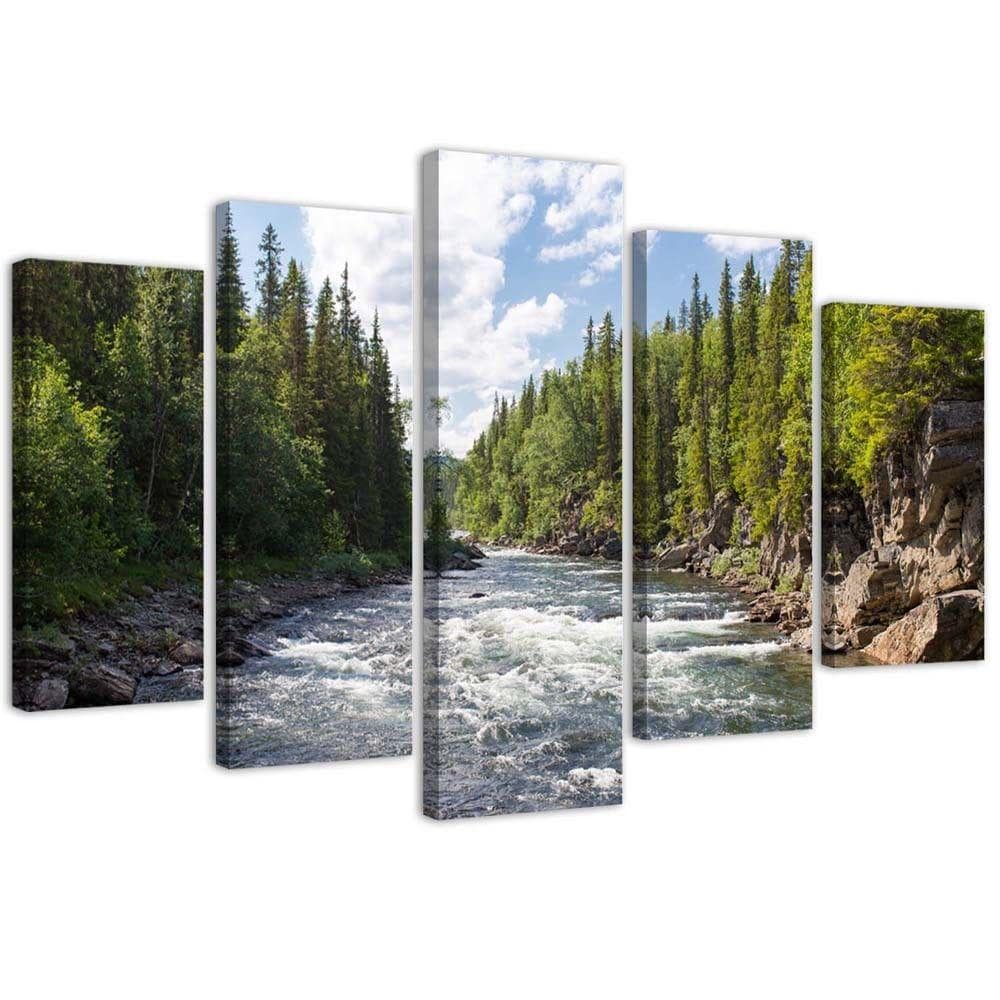 5 stykke lærredstryk Forest Green River Nature