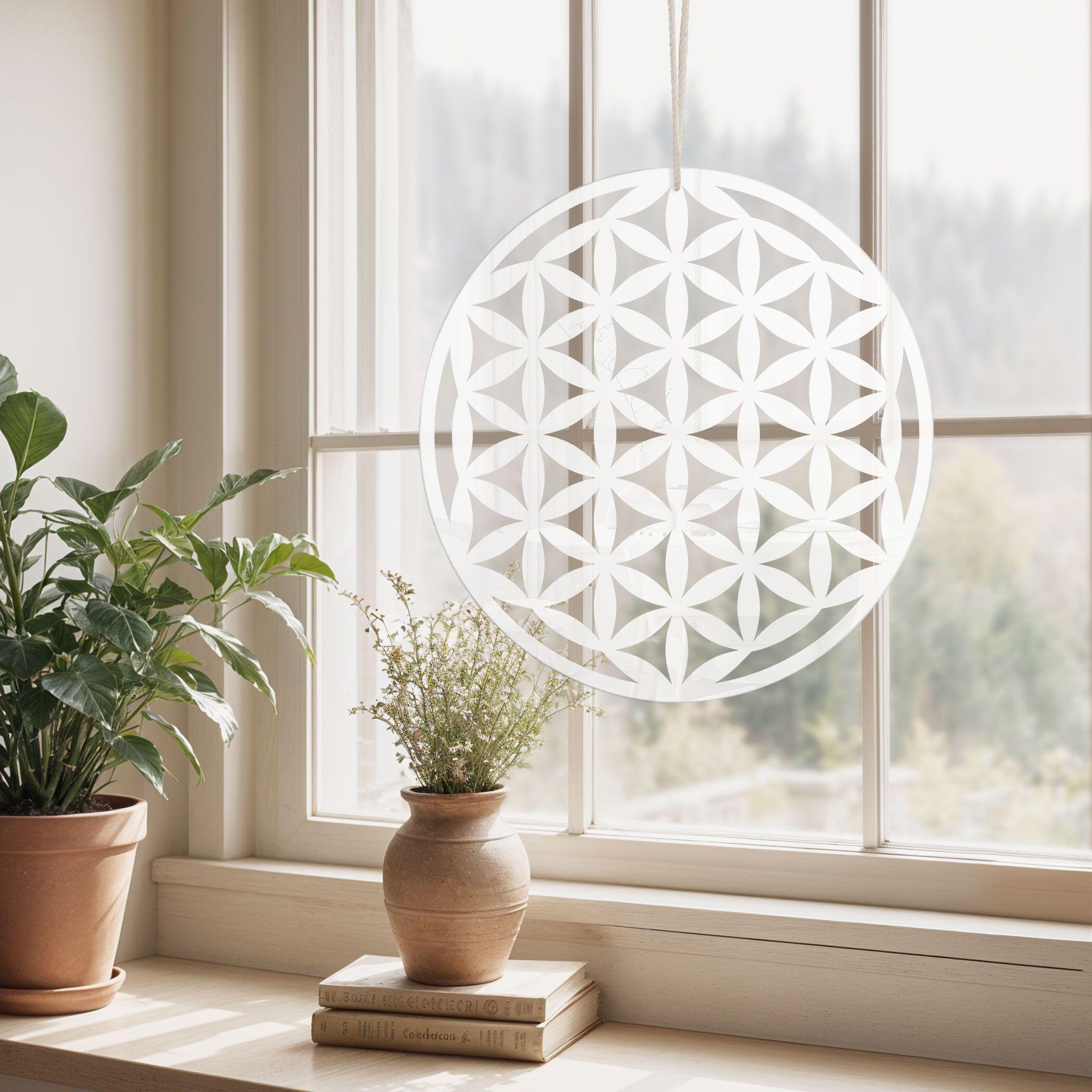 Akrylglasbillede, vinduesbillede til at hænge op Flower of life - rund