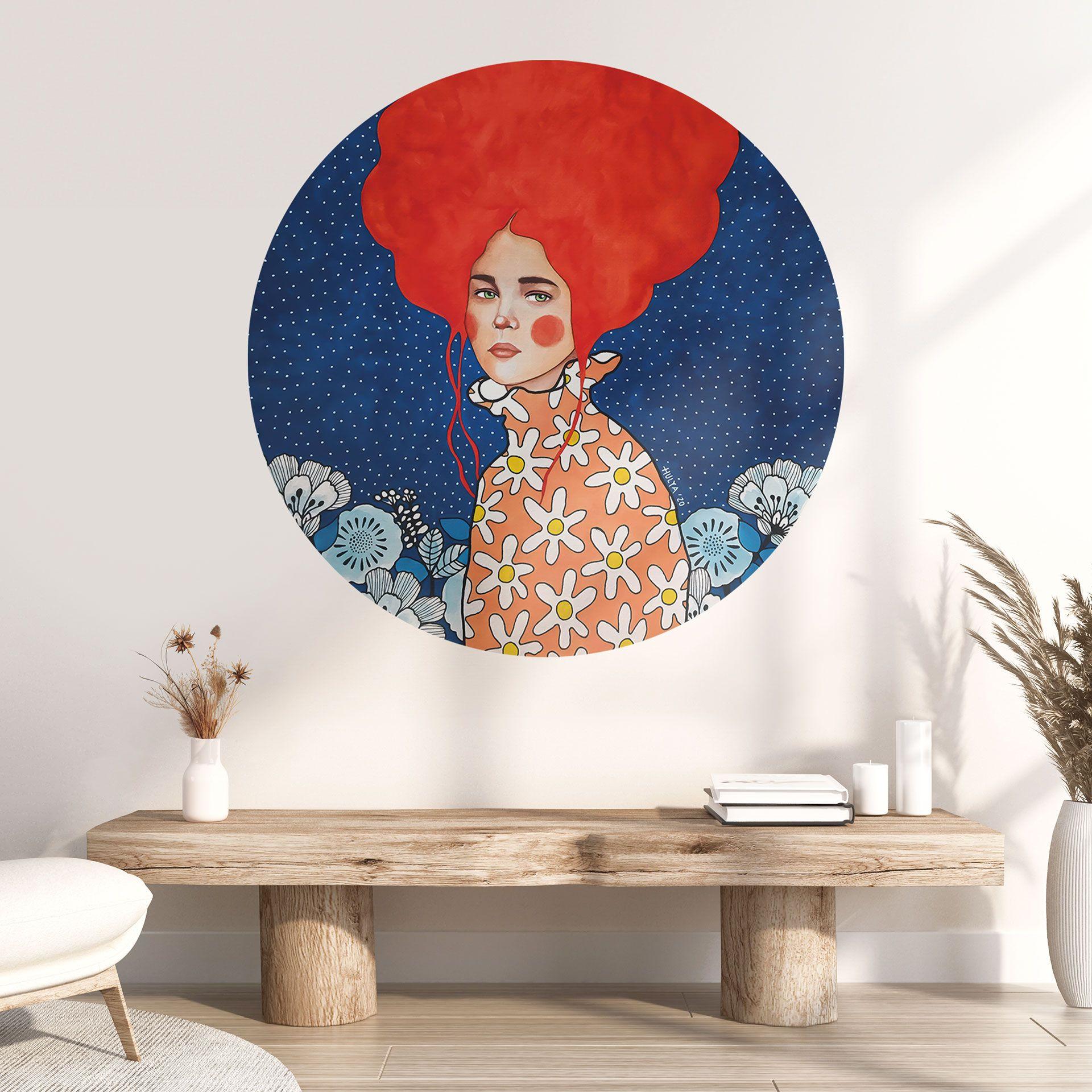 Vinilo decorativo Mujer pelirroja con flores - Hülya - Redondo