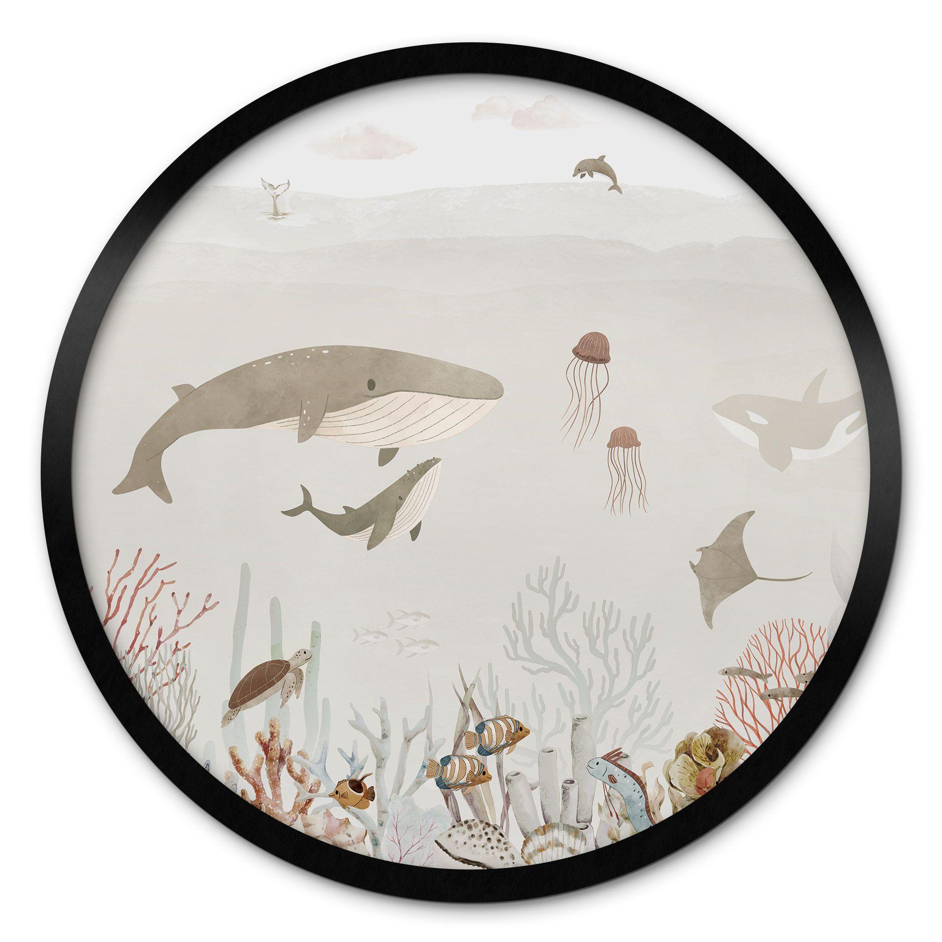 Póster Las ballenas y sus amigos en el mundo submarino - Nursery - Oliver Robins - Round