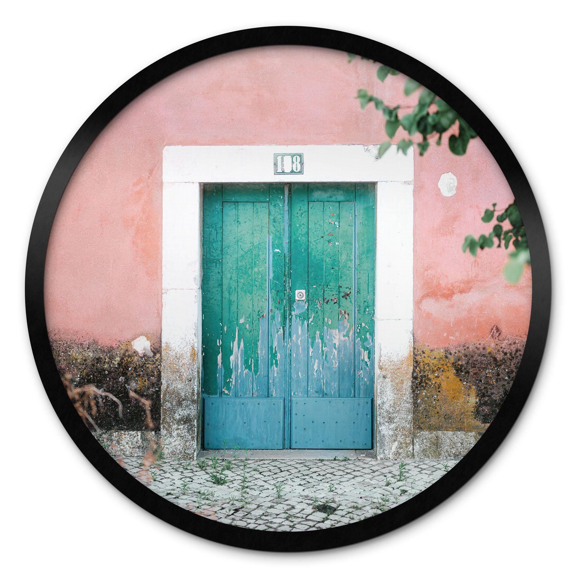 Póster Fachada de casa mediterránea en Lisboa - Zwart - Redondo