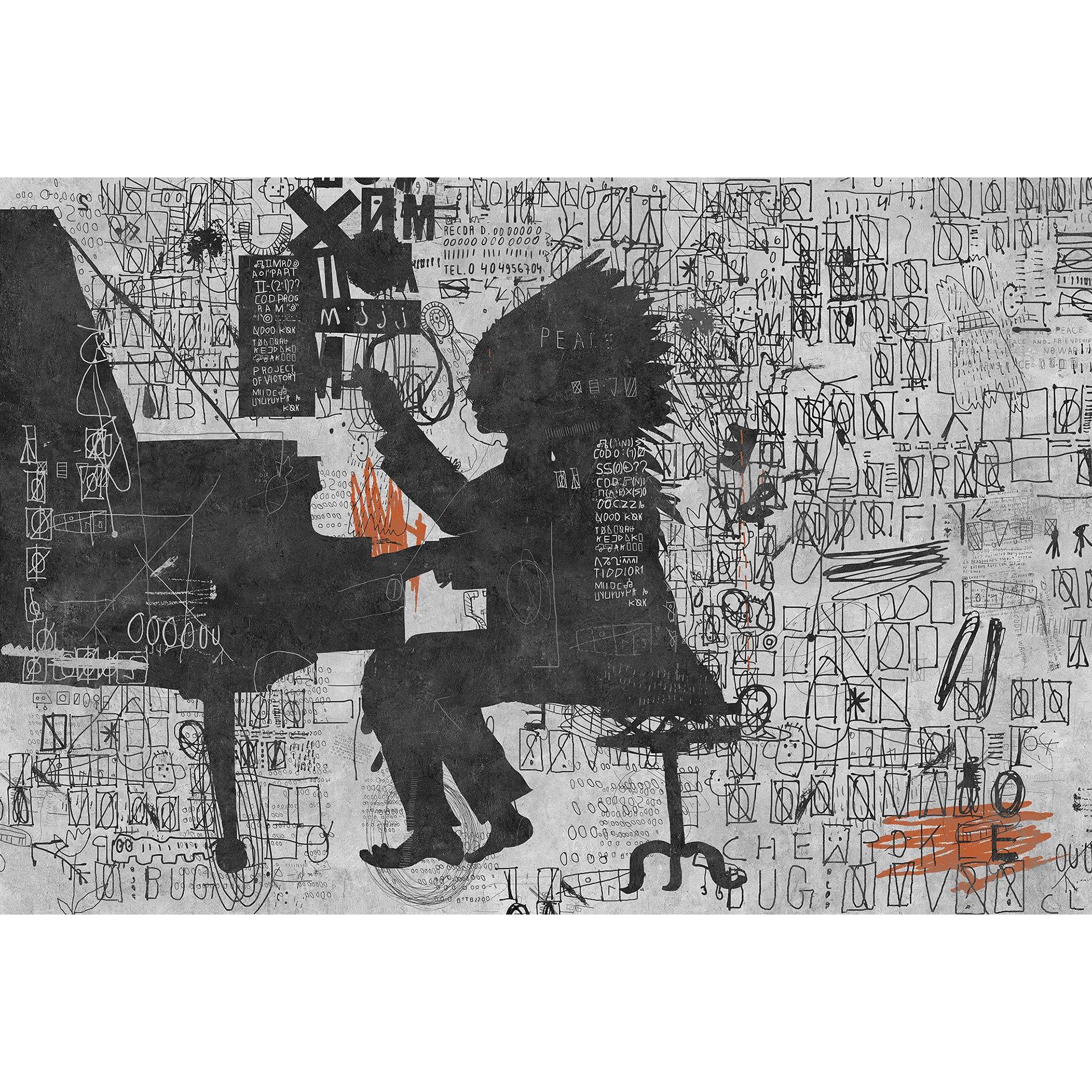 Fotomural Paredes de Patel 3 Piano Bar 1 gris, negro, naranja