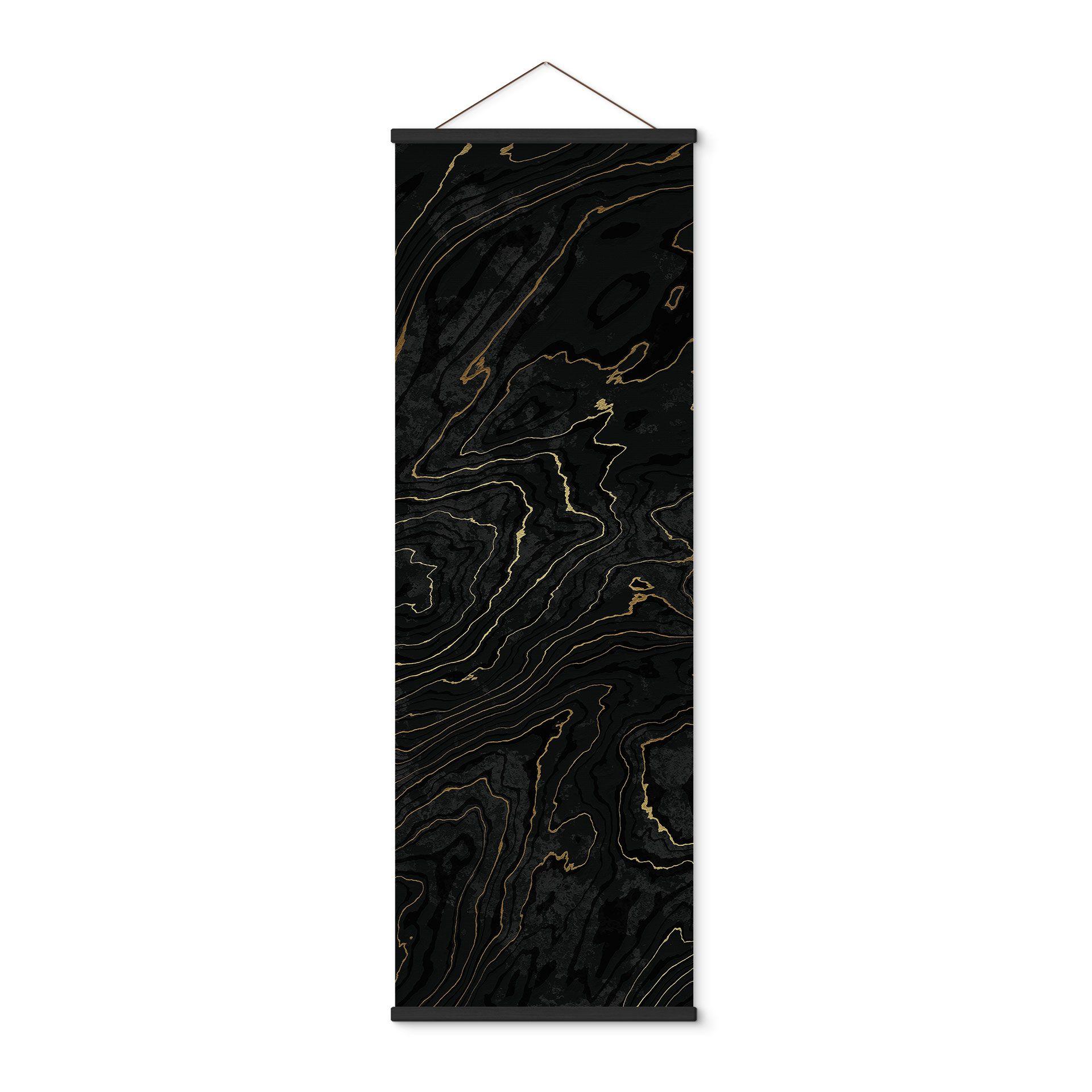 Póster de tela Líneas abstractas negro-dorado - Amini - Panorama