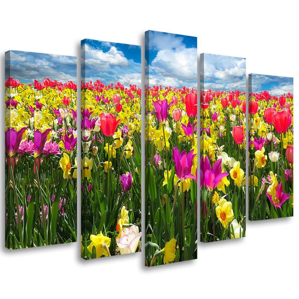 5 stykke lærredsprint farverige tulipaner blomster
