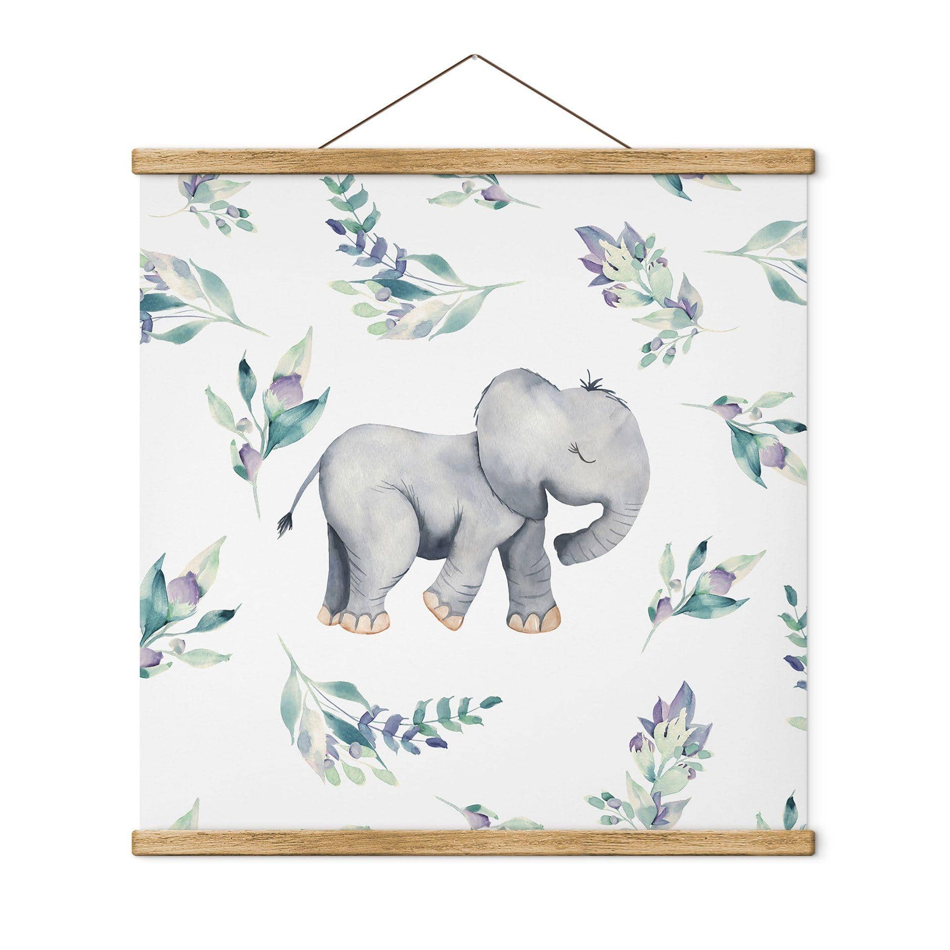 Tekstil plakat Sød babyelefant mellem boho-grene - UN Designs - Square