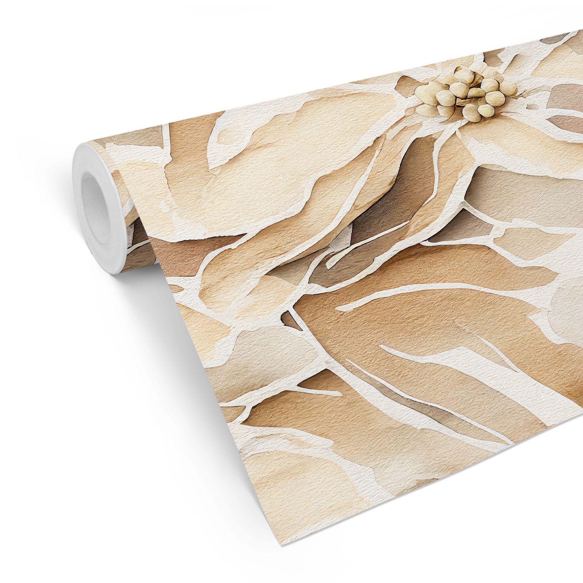 Tapet med mønster Store, beigefarvede blomster | Blomsterdesign - Treechild