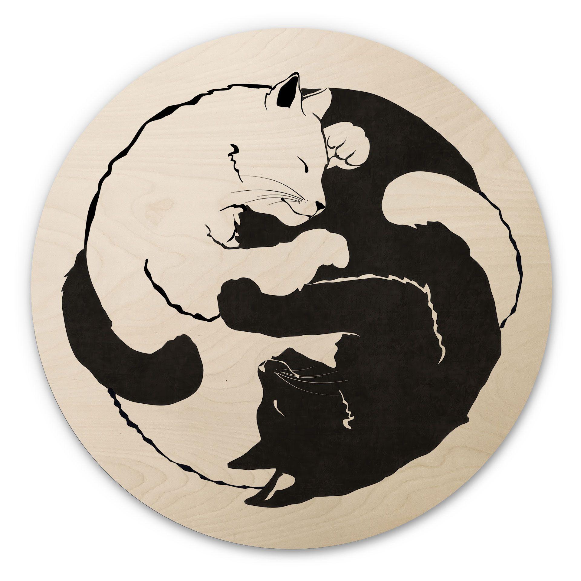 Cuadro de madera gatos Ying & Yang - Tunaboylu - Redondo