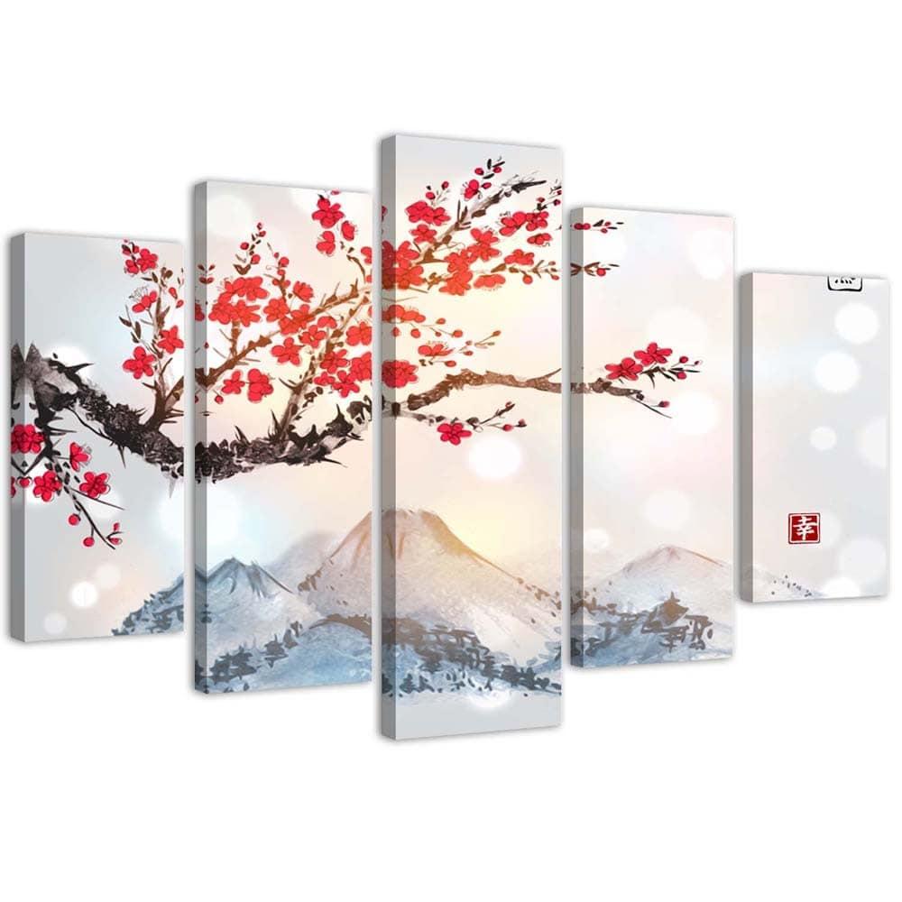 Lærredstryk 5 styk, Japansk kirsebærblomst