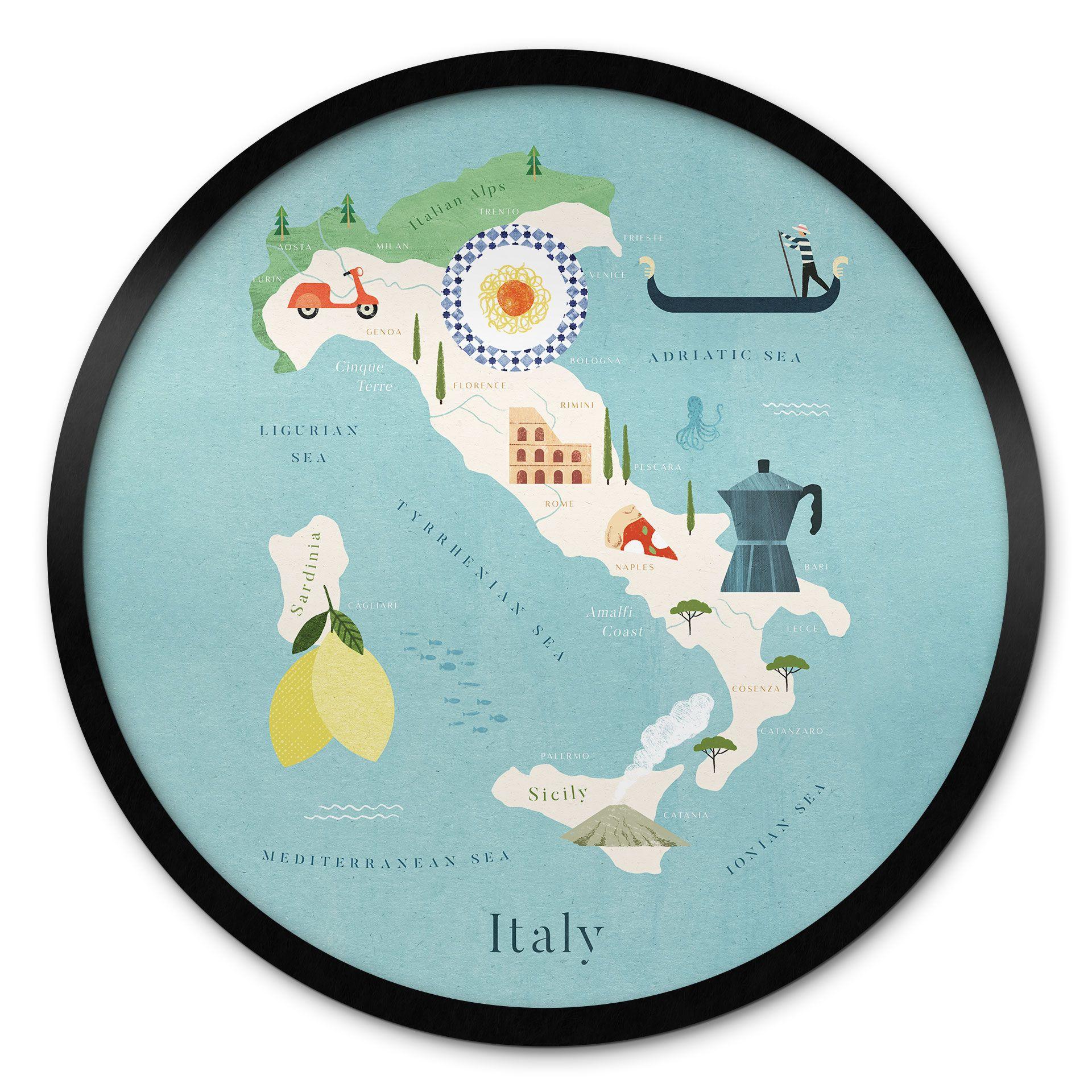 Plakat Kort over Italien - Rivers