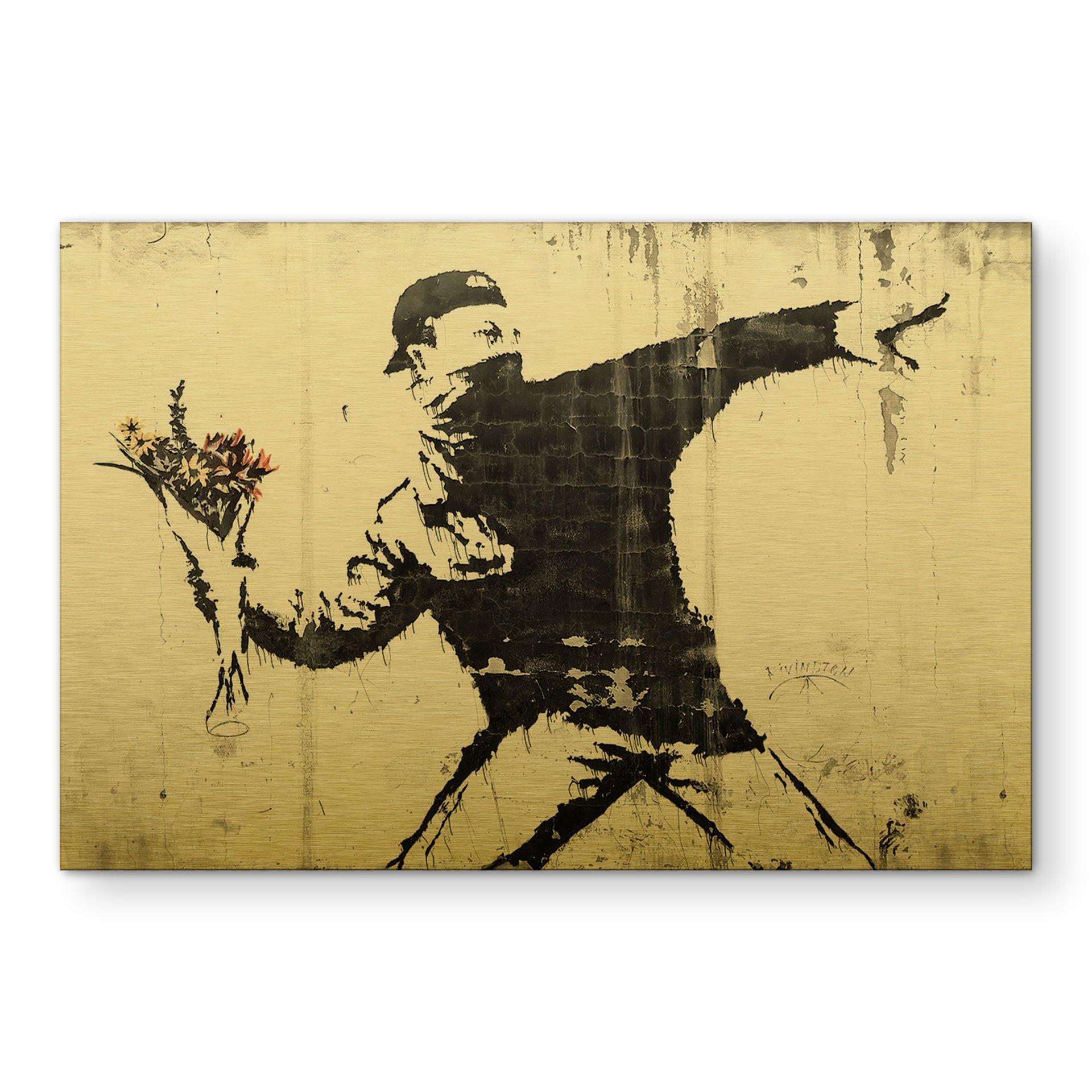 Alu-Dibond - Guldeffekt - Banksy - Flower Thrower – print på aluminium (Alu-Dibond)