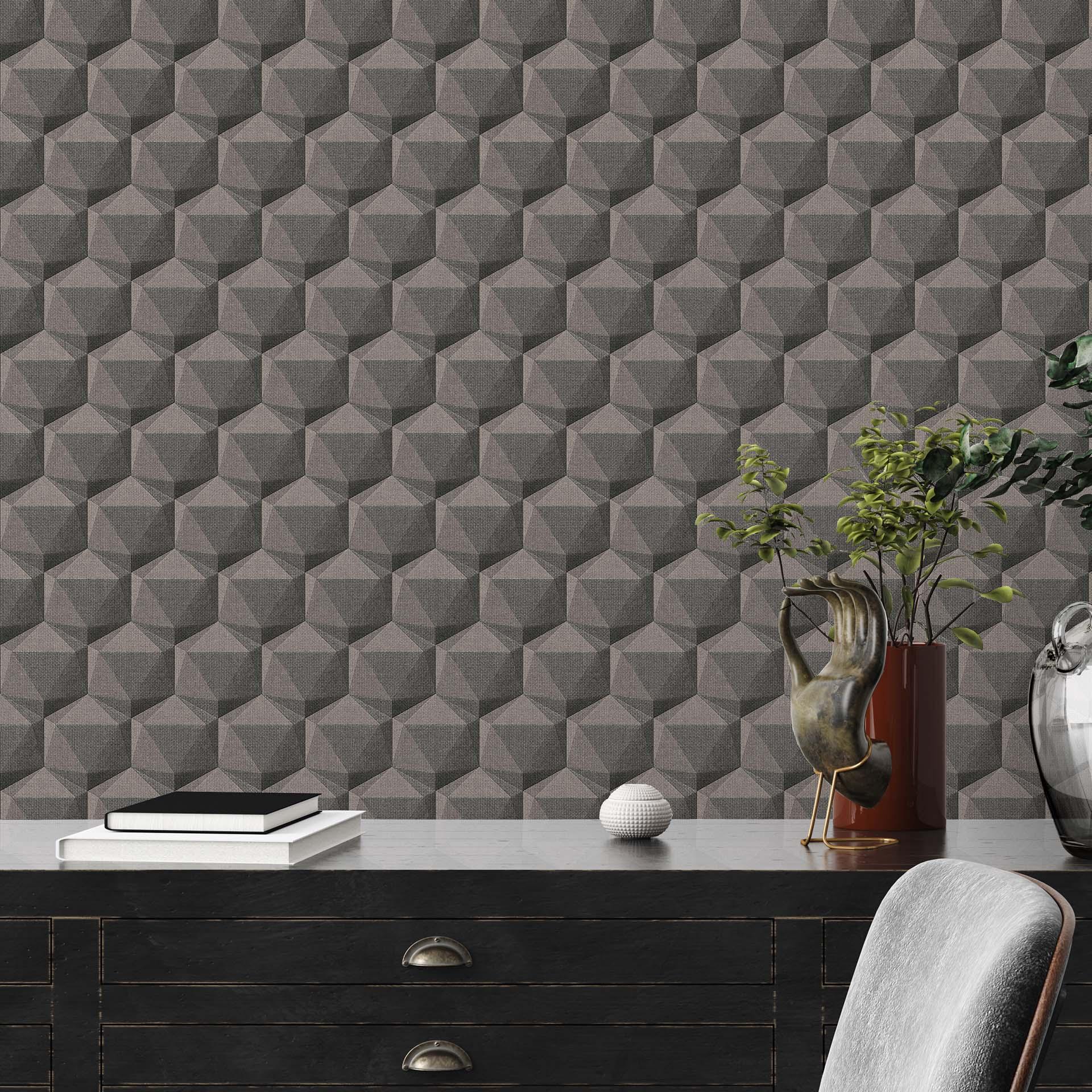 papel pintado 3D salón gris antracita - papel pintado tejido-no tejido de diseño moderno