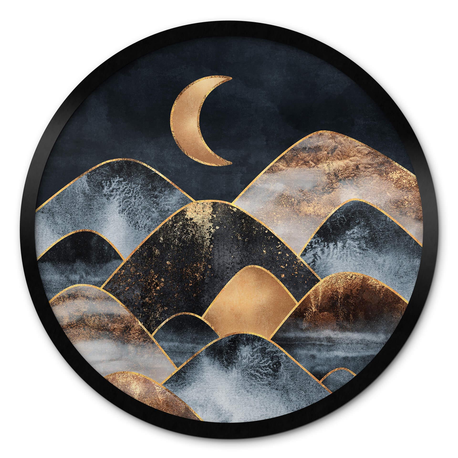 Póster Fredriksson - Montañas a la luz dorada de la luna - Redondo