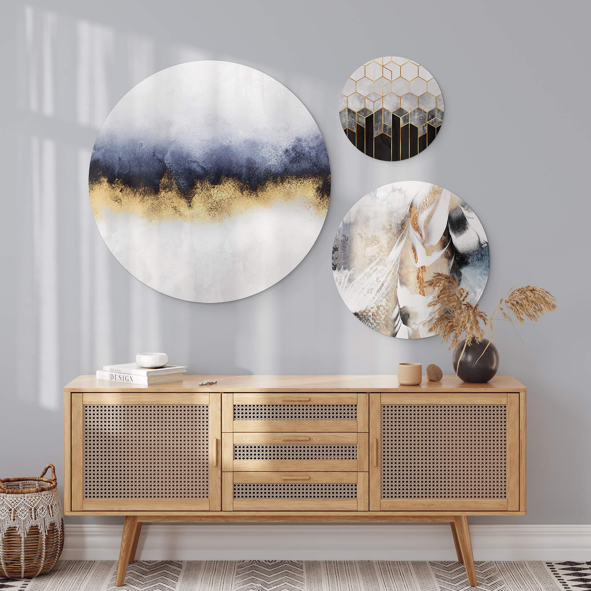 Tableau sur alu-Dibond rond Fredriksson - Golden Frost (set 3 pièces)