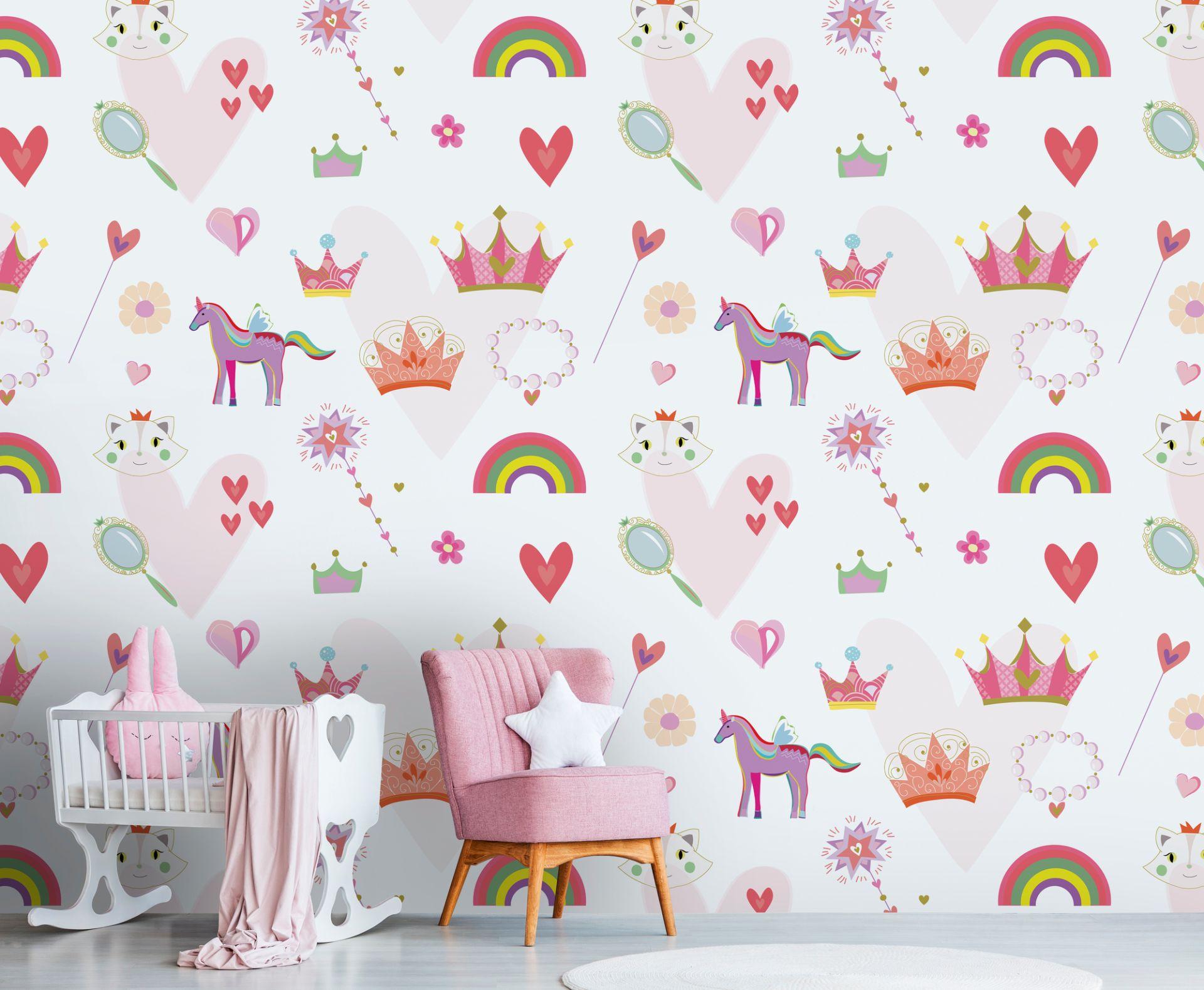 Børnehavetapet farvet pink - non-woven tapetkunst til børn Livingwalls - mat og glat