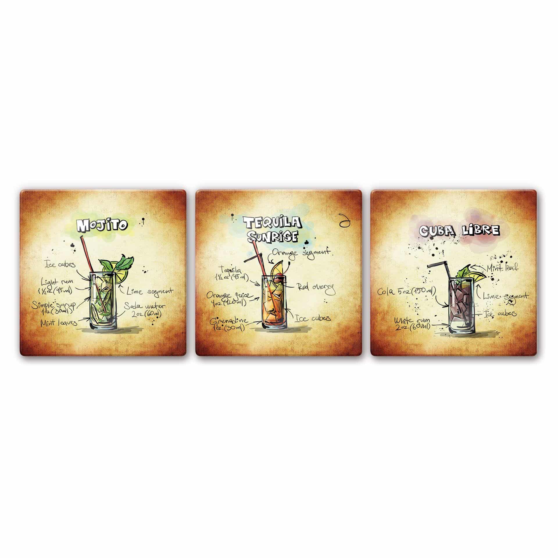 Tableau en verre - Longdrinks set 01 (3 parties)