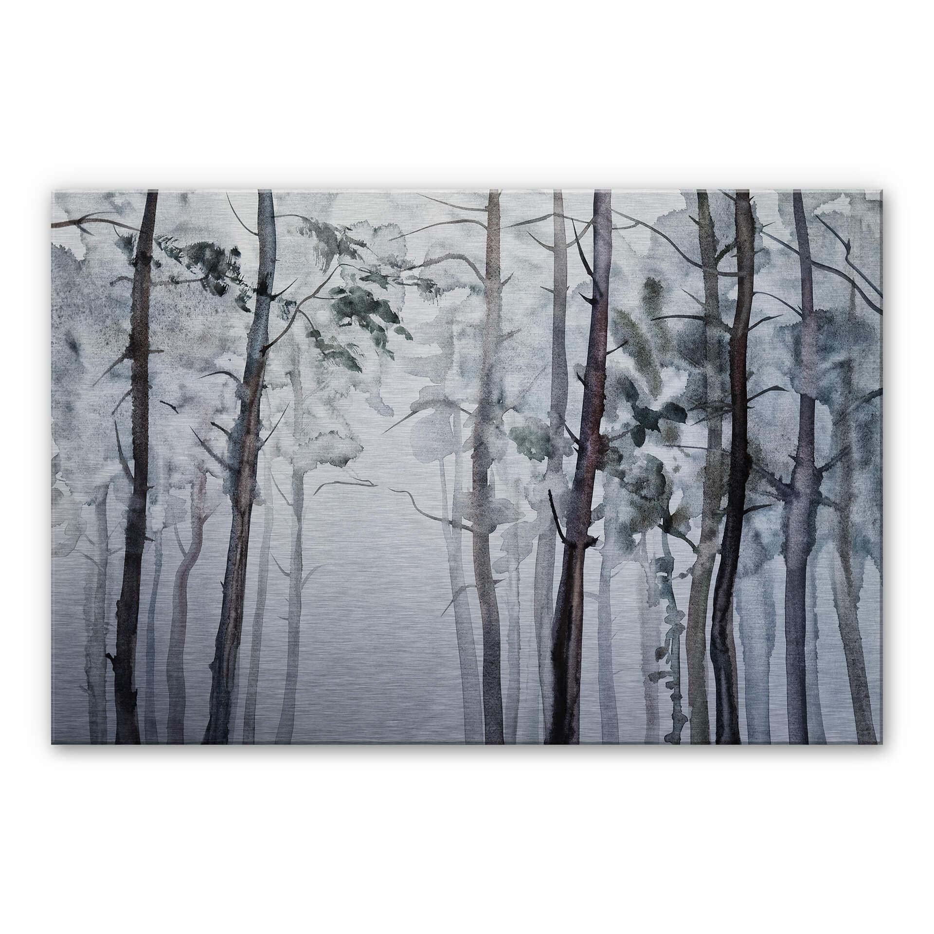 Alu-Dibond zilver effect - Aquarel Bos