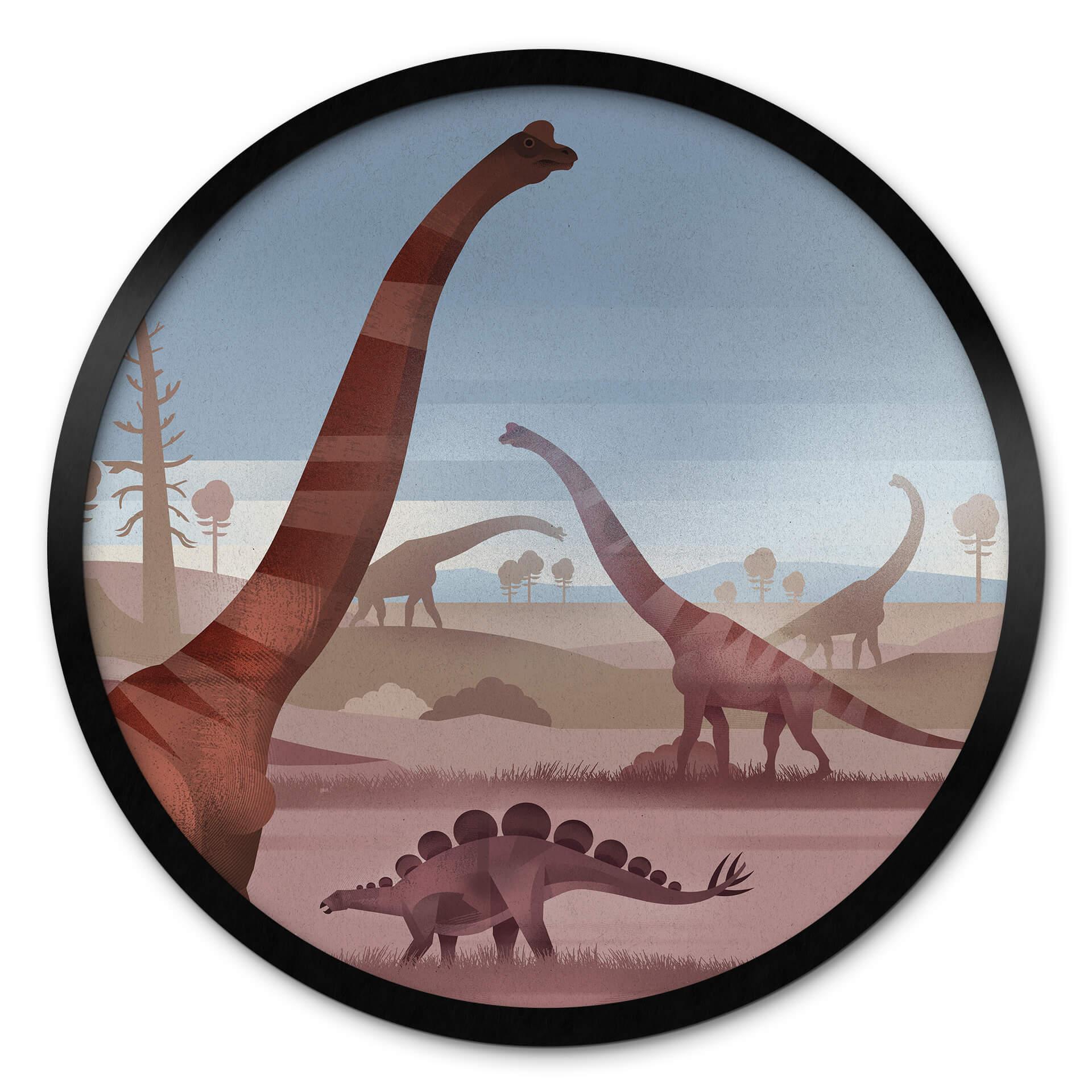 Póster infantil En la tierra de los dinosaurios - Redondo - Marrón