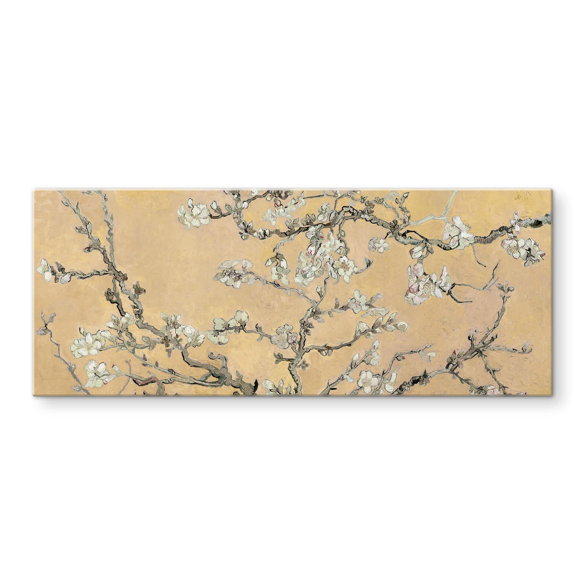 Glasschilderij van Gogh Amandelbloesem crème - panorama