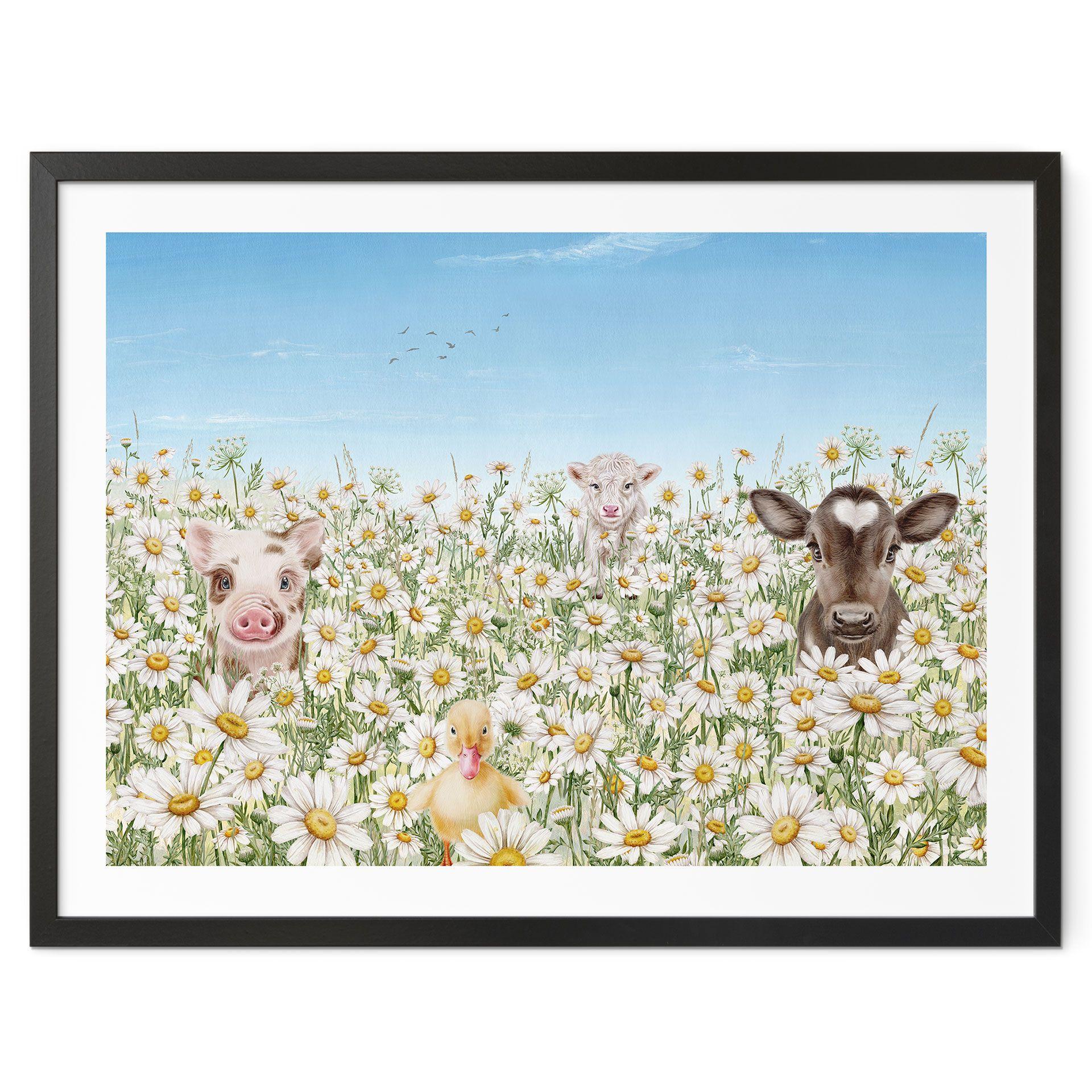Plakat Bondegårdsdyr på blomsterengen - Kikki Belle